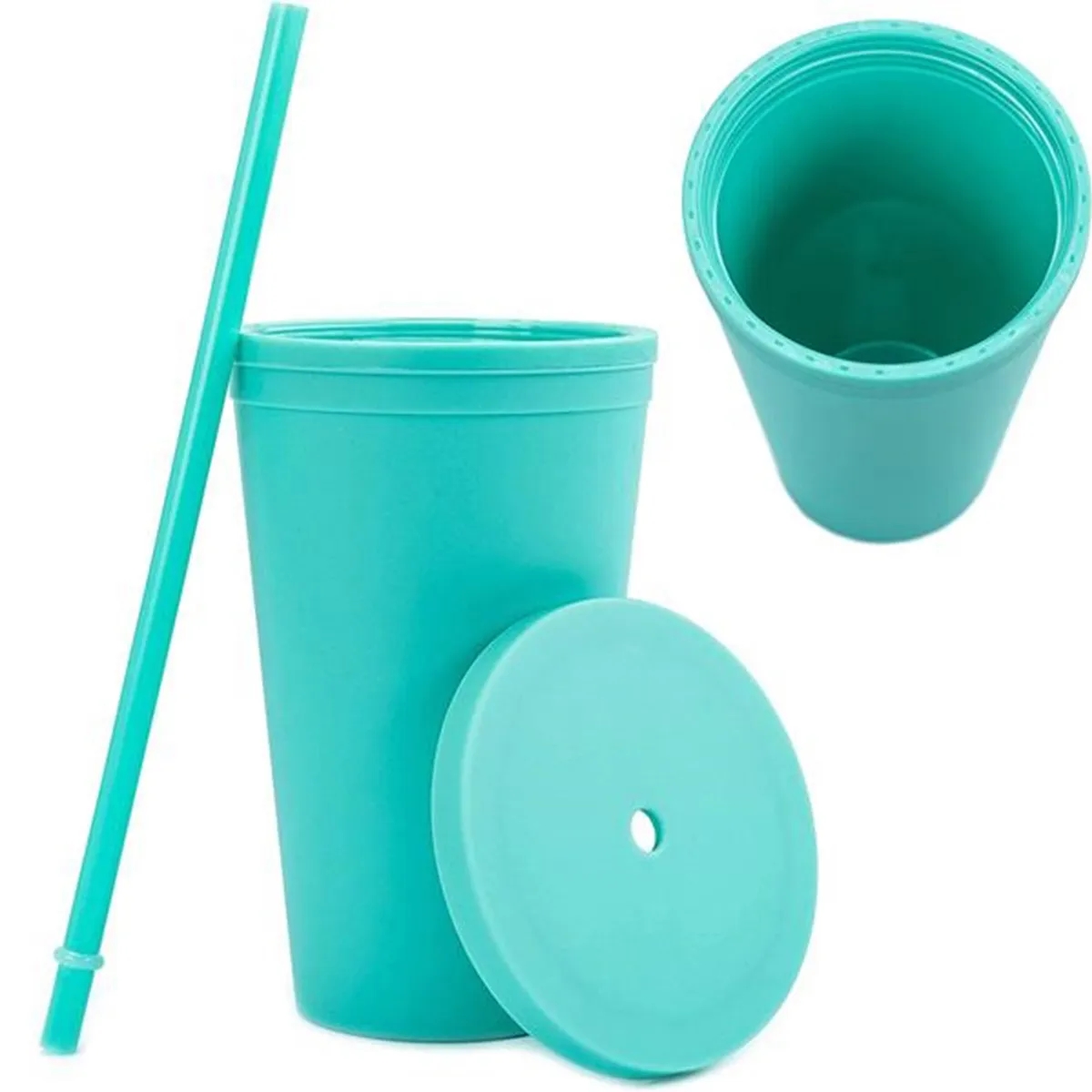 16oz Colored Matte Double Wall Acrylic Cups with Lids Straws 2
