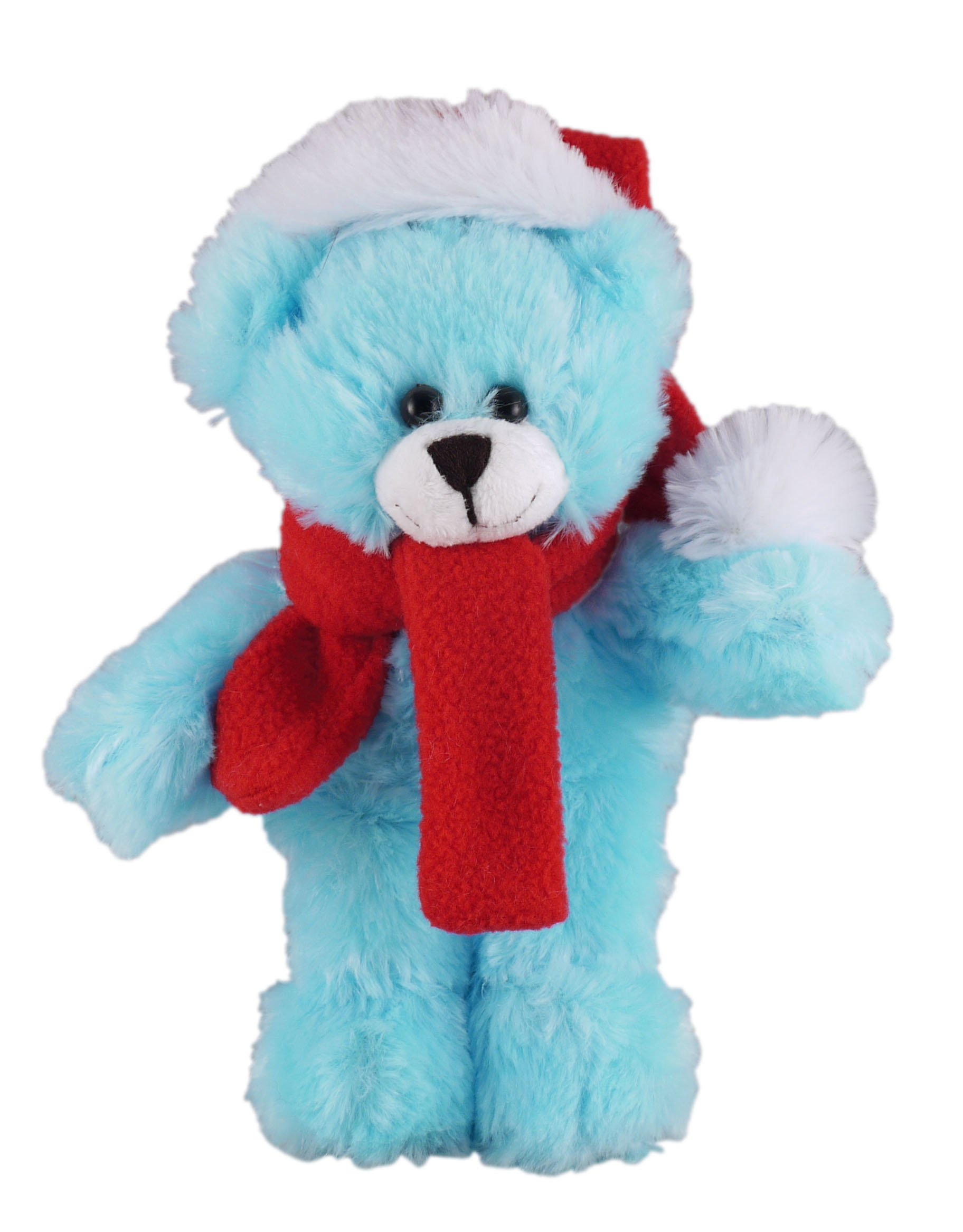 Soft Plush Stuffed Blue Bear with Christmas Hat and Scarf 2