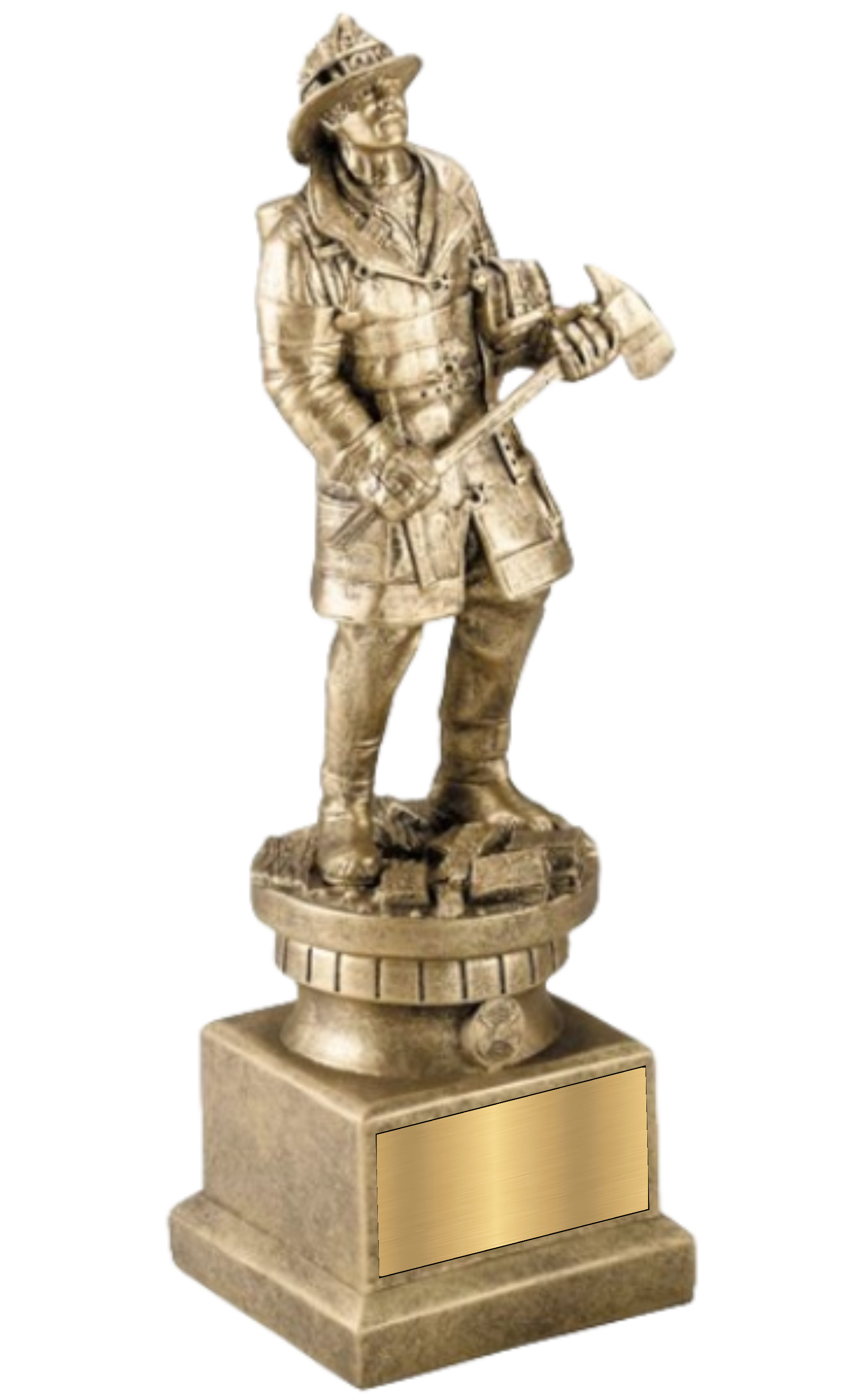13" Premium Gallery Sculpture Golden American Hero Firefighter Fireman Resin Trophy Award 10