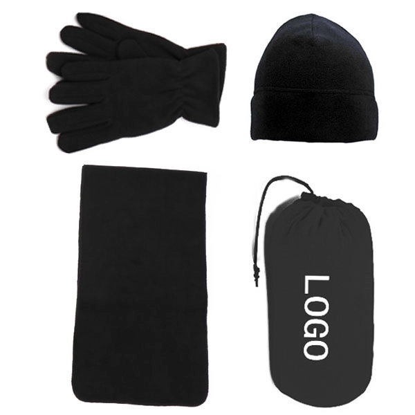 Fleece Winter Set - Beanie, Gloves, Scarf with Pouch 6