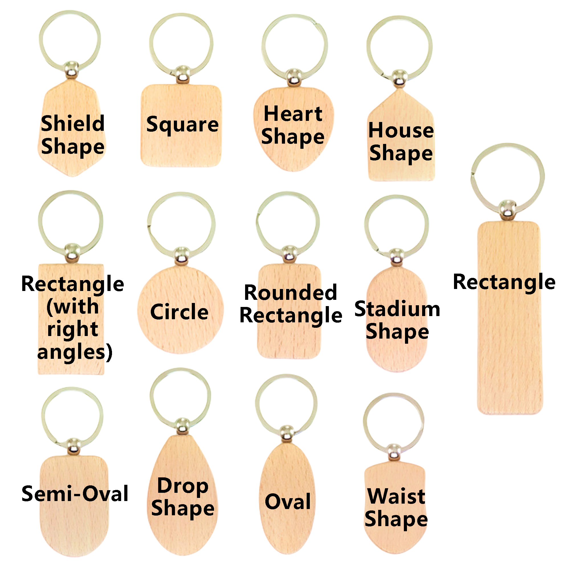 13 Shape Natural wood Keychain MOQ50 1