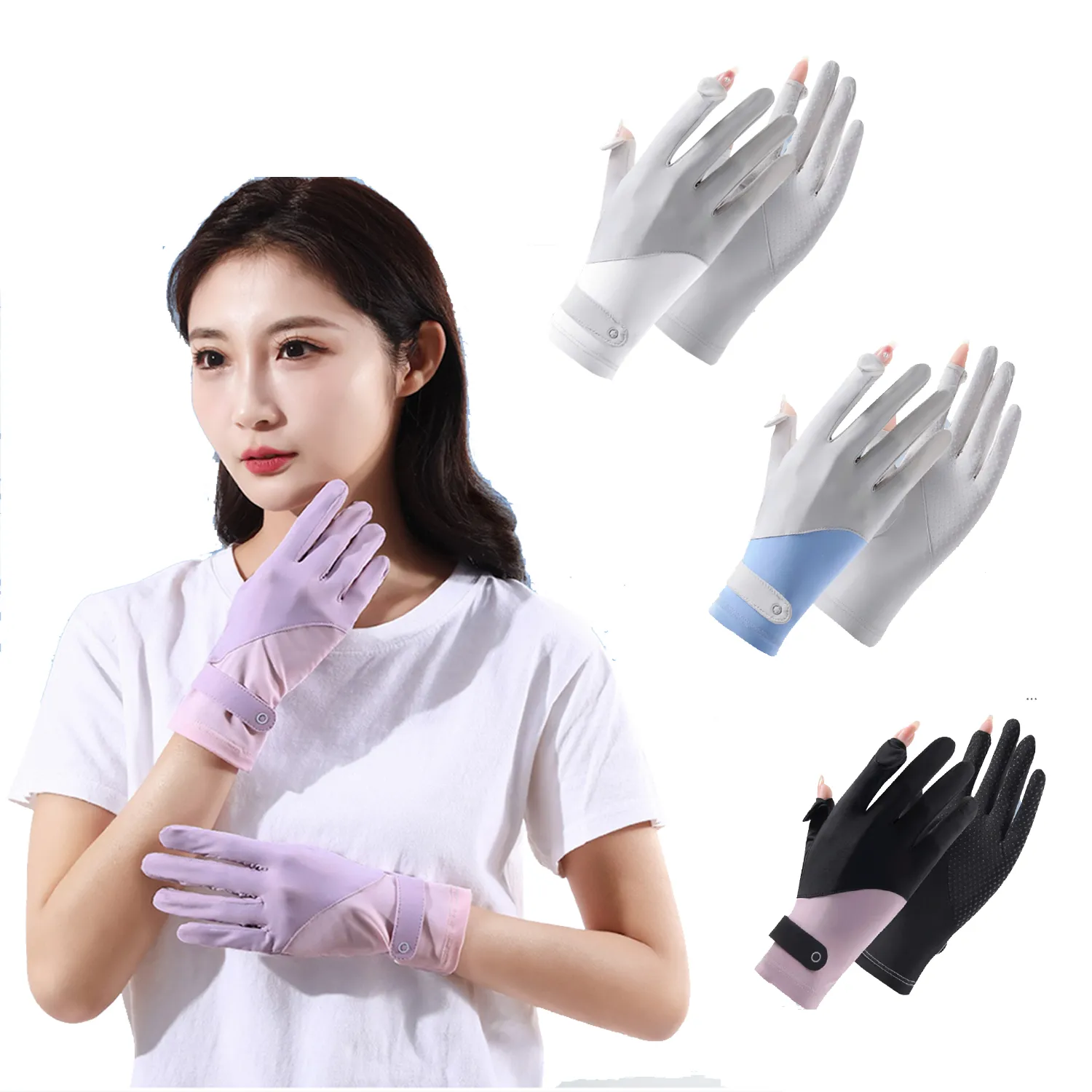 Ice Silk Breathable Fingerless Gloves 2