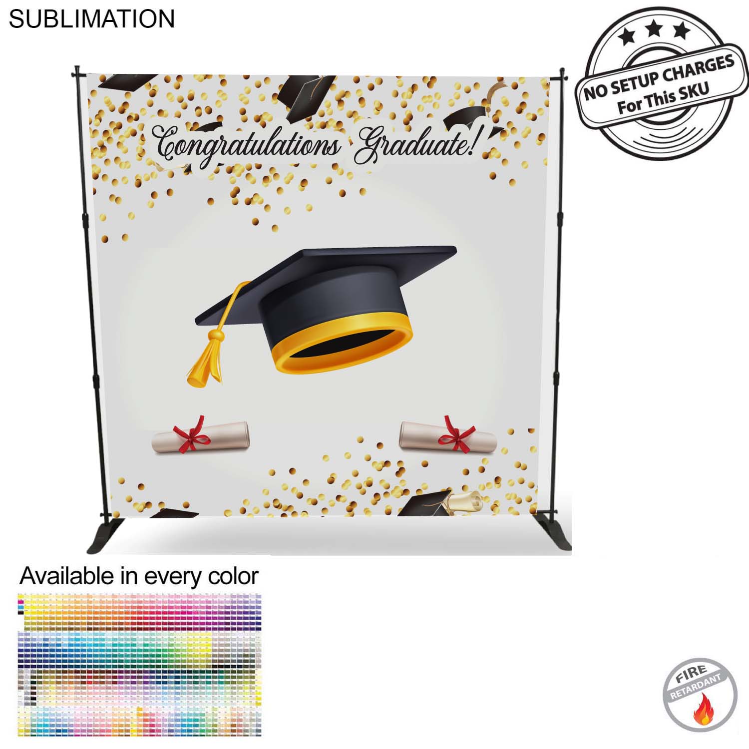 Graduation Ceremony 8' Backdrop, Media Wall, with Full Color Graphics, Photos, NO SETUP CHARGE 11