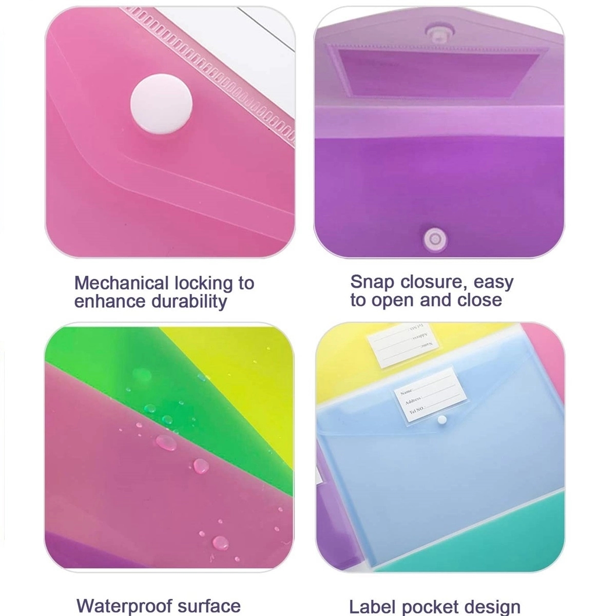 Transparent A4 File Envelopes with Snap Closure 3