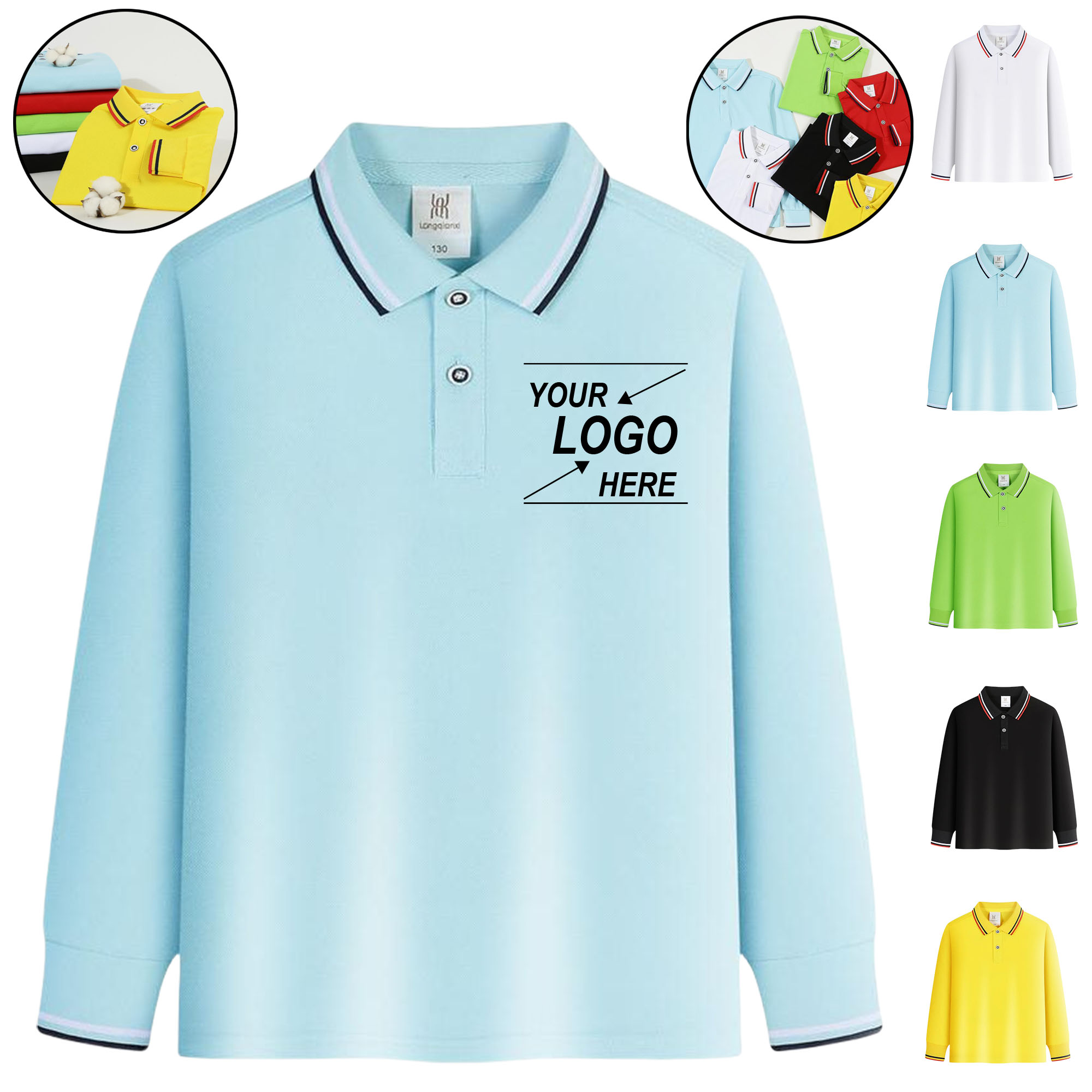 Custom Kids Polo Shirts Long Sleeve T-Shirts for Fall Boys Girls 3