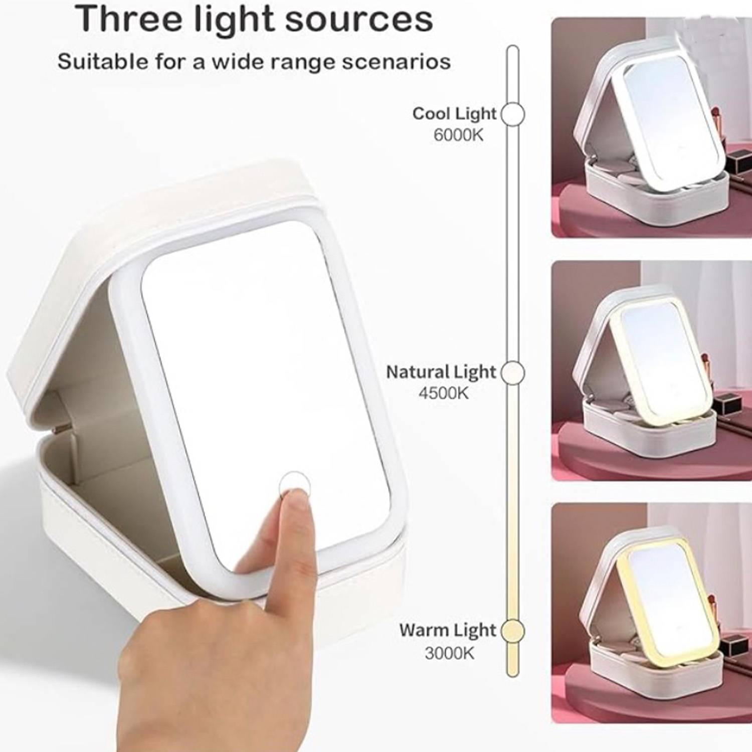 Smart LED Makeup Desktop Mirror W/ Zipper Closure 7