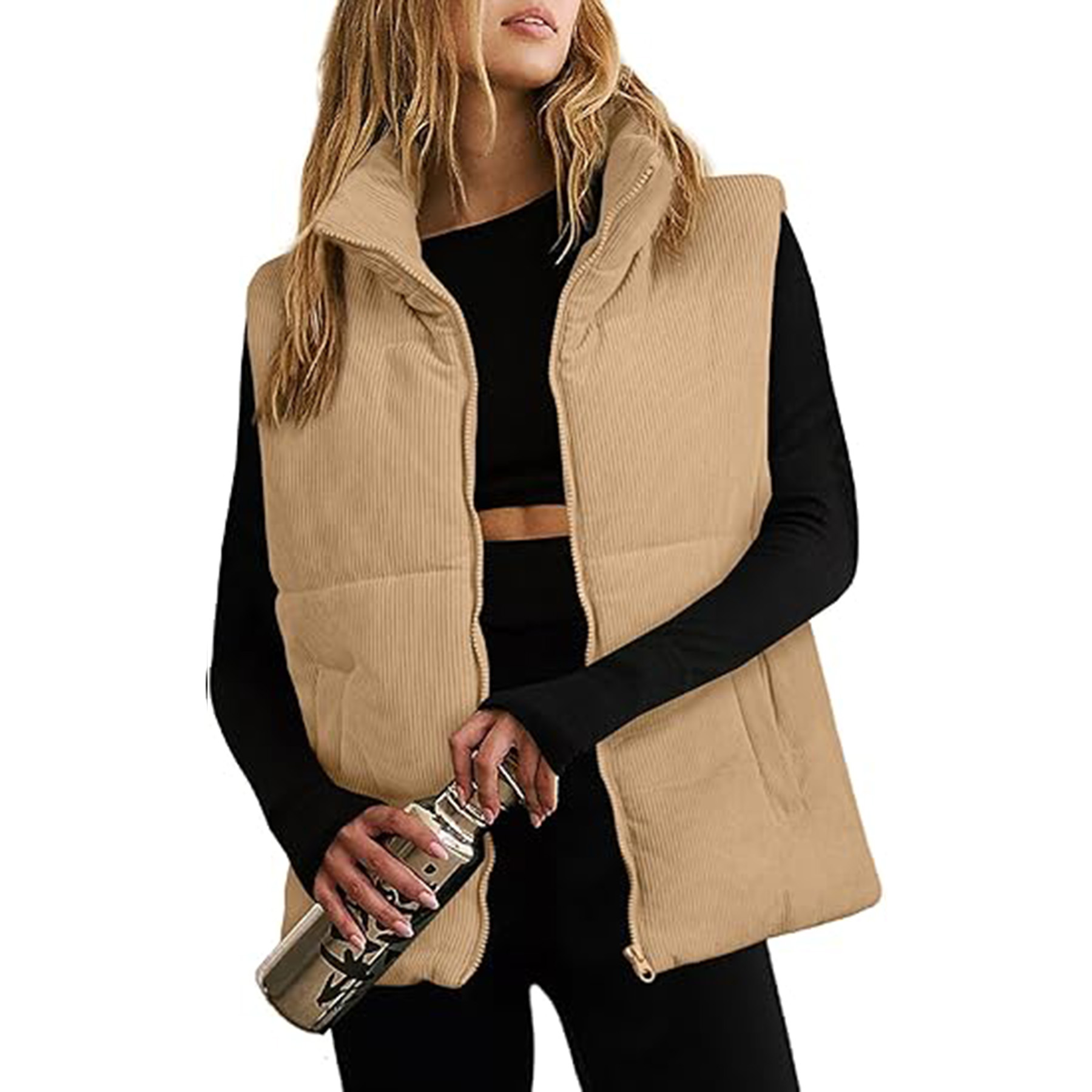 Corduroy Stand Collar Sleeveless Jacket 4