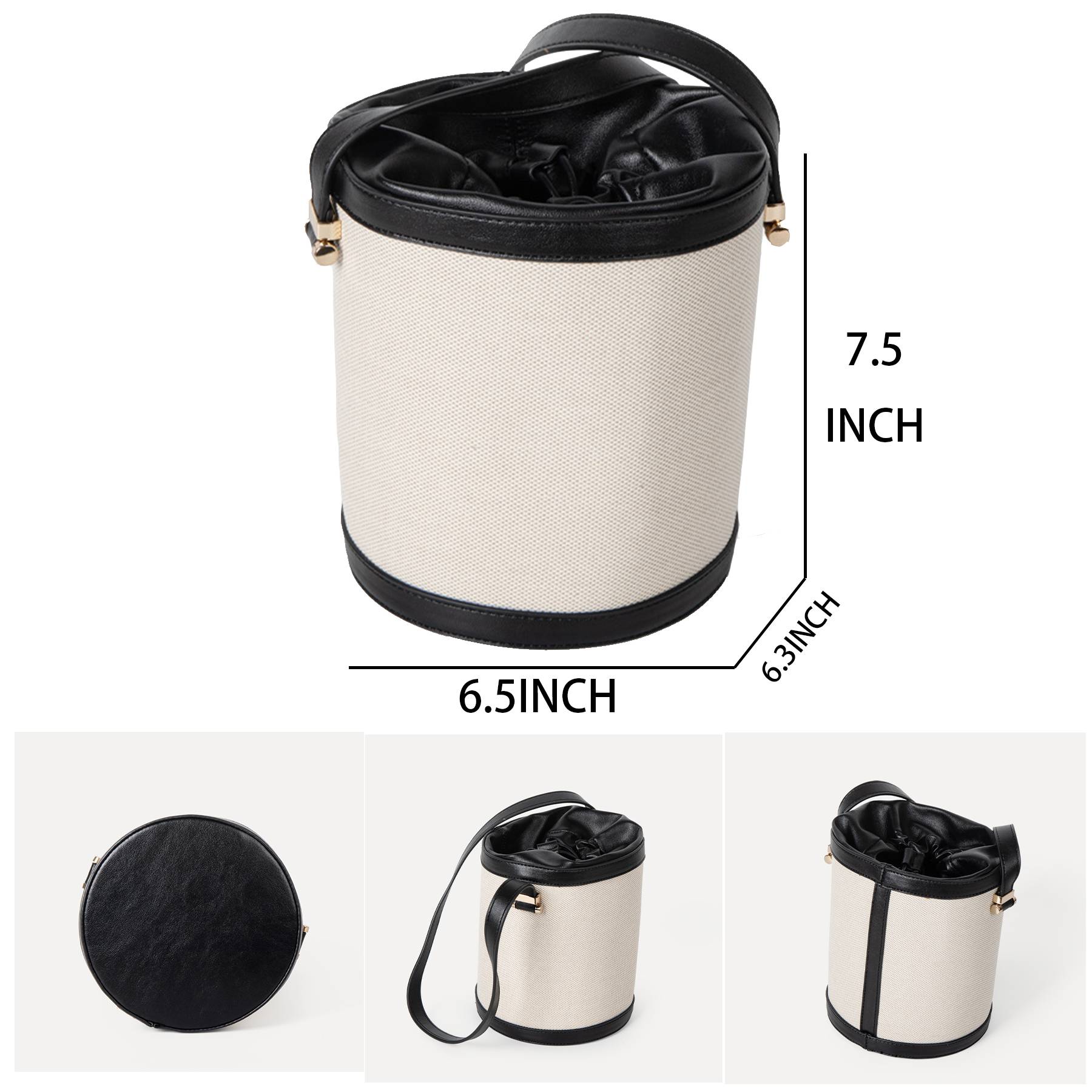 Contrasting canvas-paneled bucket shoulder bag 5
