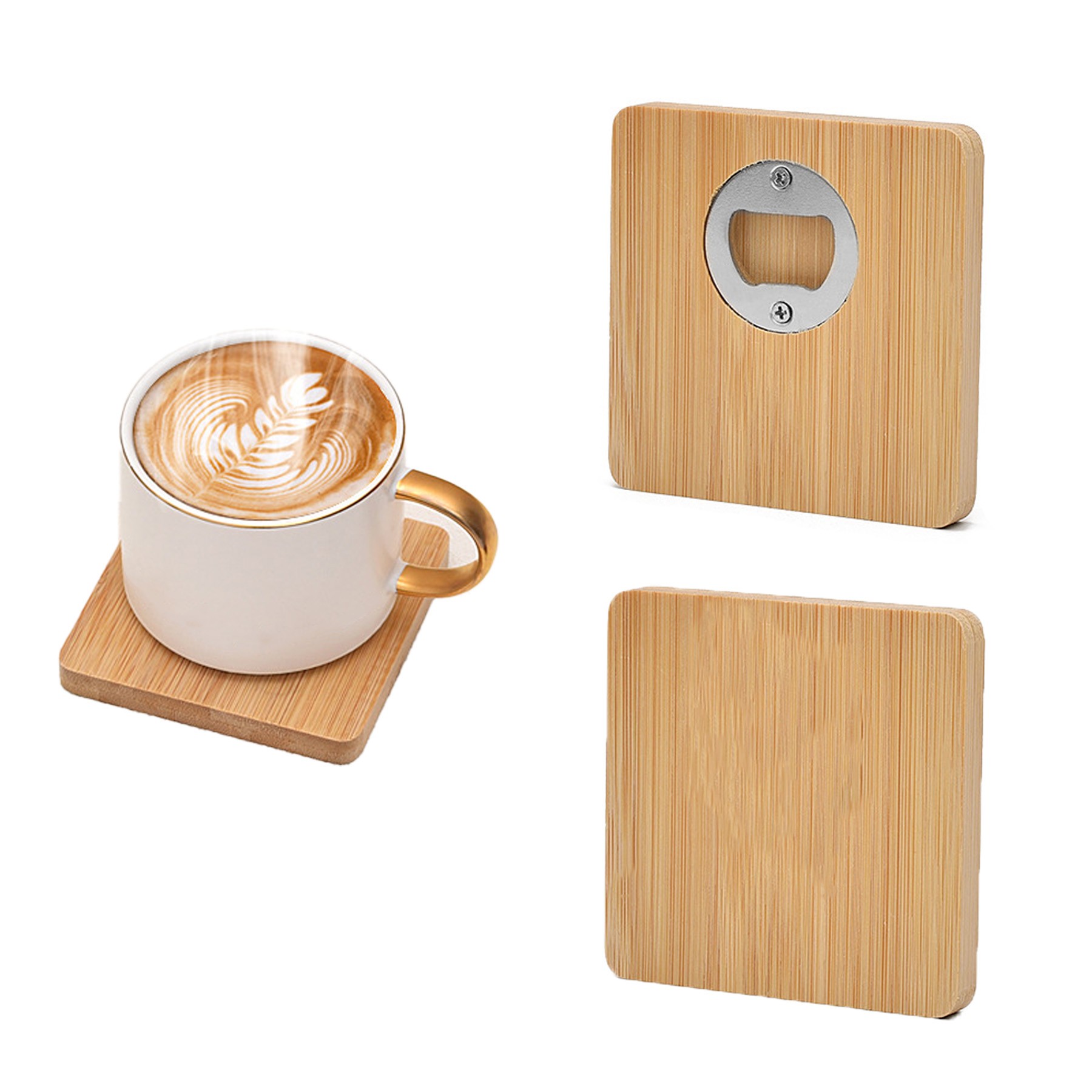Bamboo Coaster With Bottle Opener 3