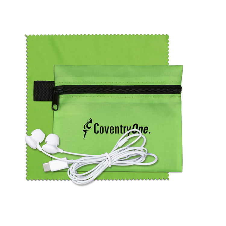 Mobile Tech Earbud Kit with Microfiber Cleaning Cloth In Zipper Pouch 17