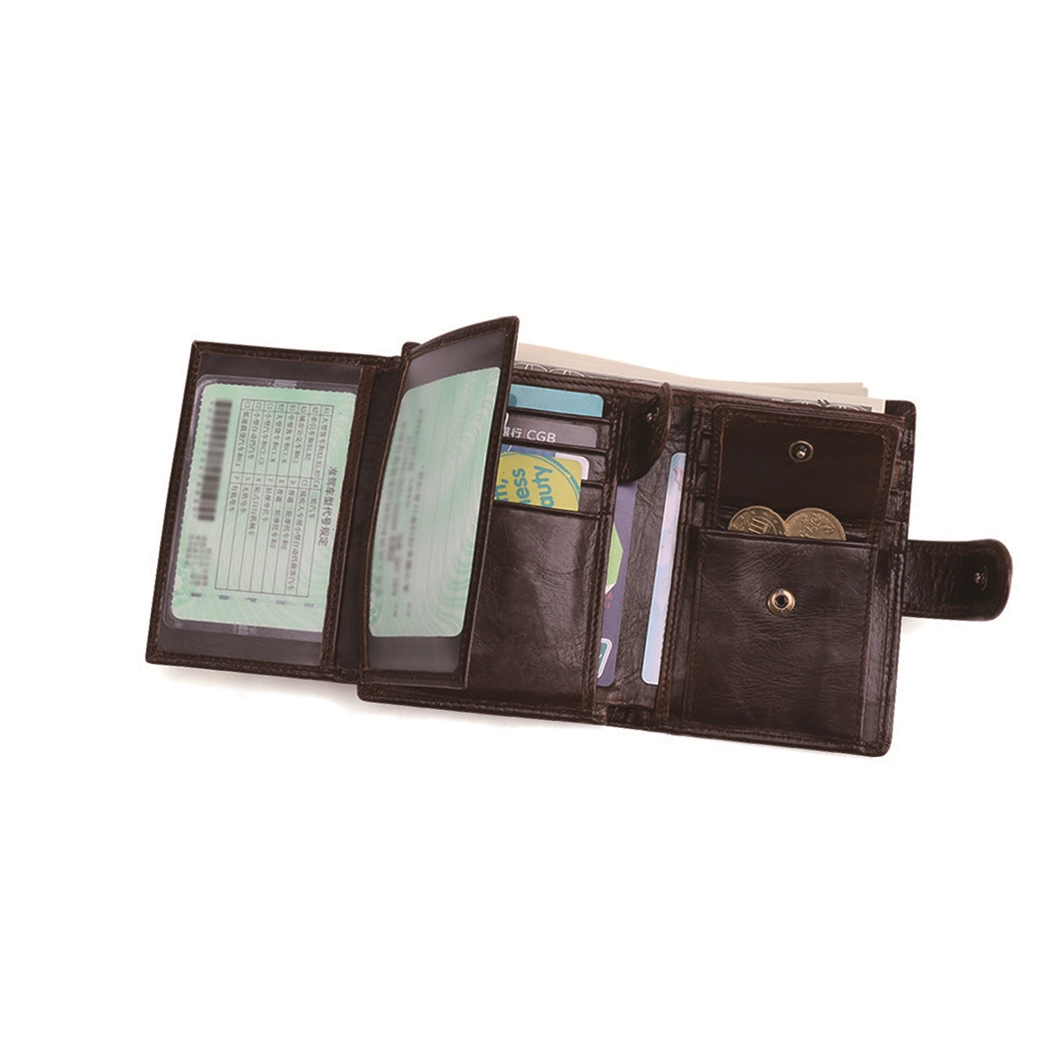 Men Geniune Leather Trifold Wallet W/ Rfid Blocking 3
