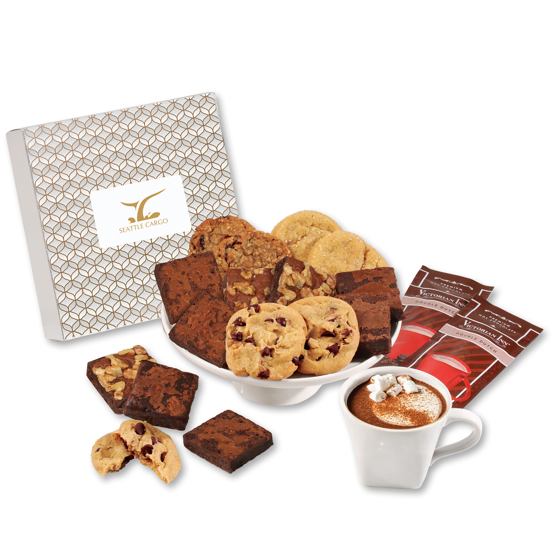 Gourmet Cookie & Brownie Gift Box with Silver & Gold Geometric Sleeve 2
