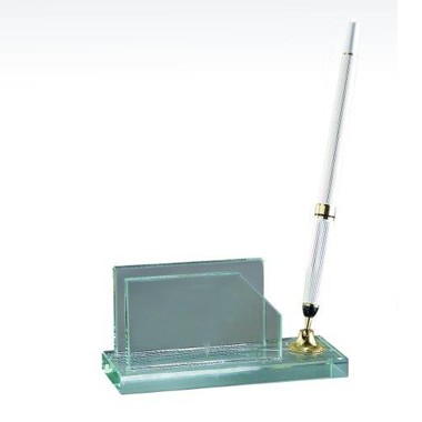 Jade Glass Business Card Holder with Silver Pen 1