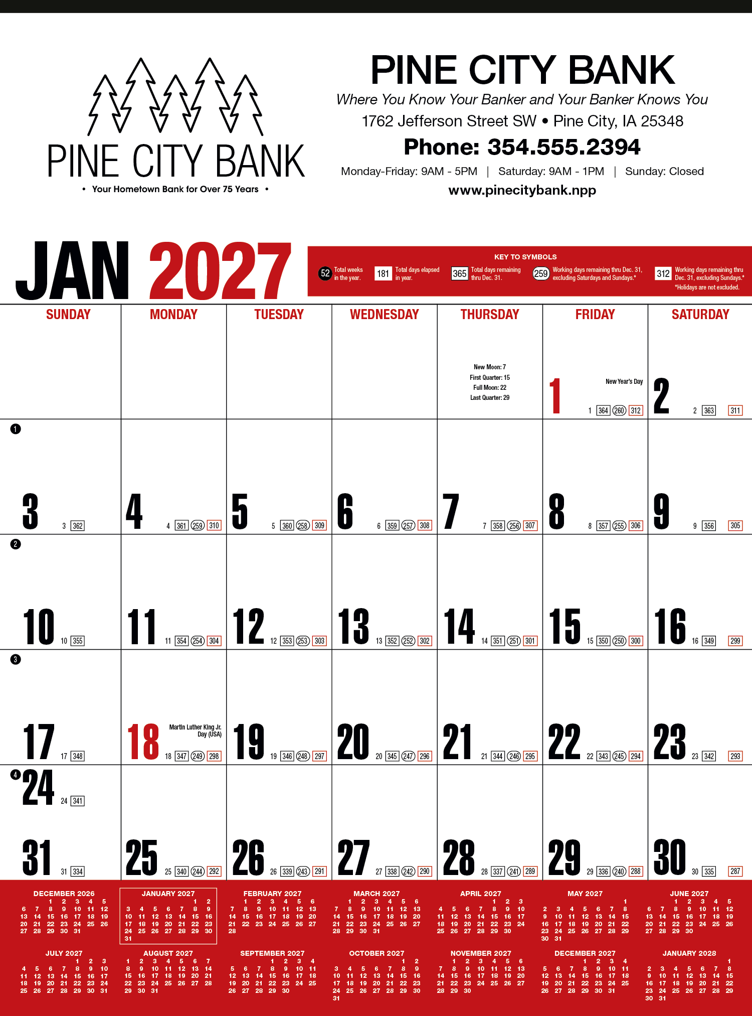 HotLine® Products Yearly Record® Red Calendar 7