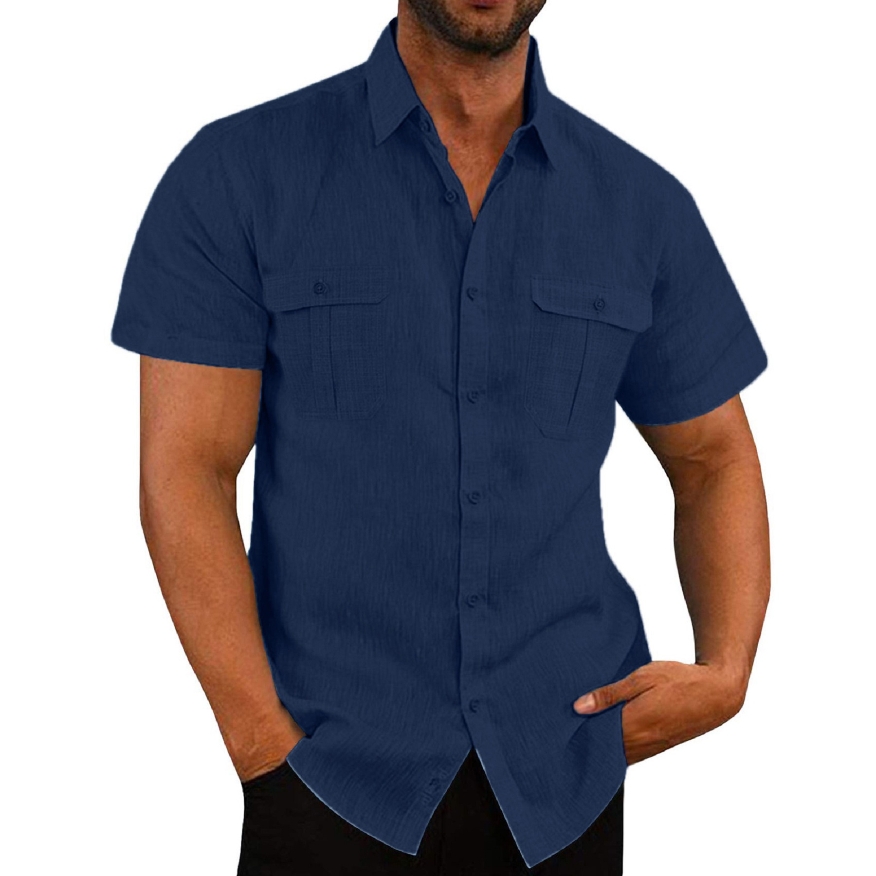 Mens Short Sleeve Classic Shirts Fishing Casual 5