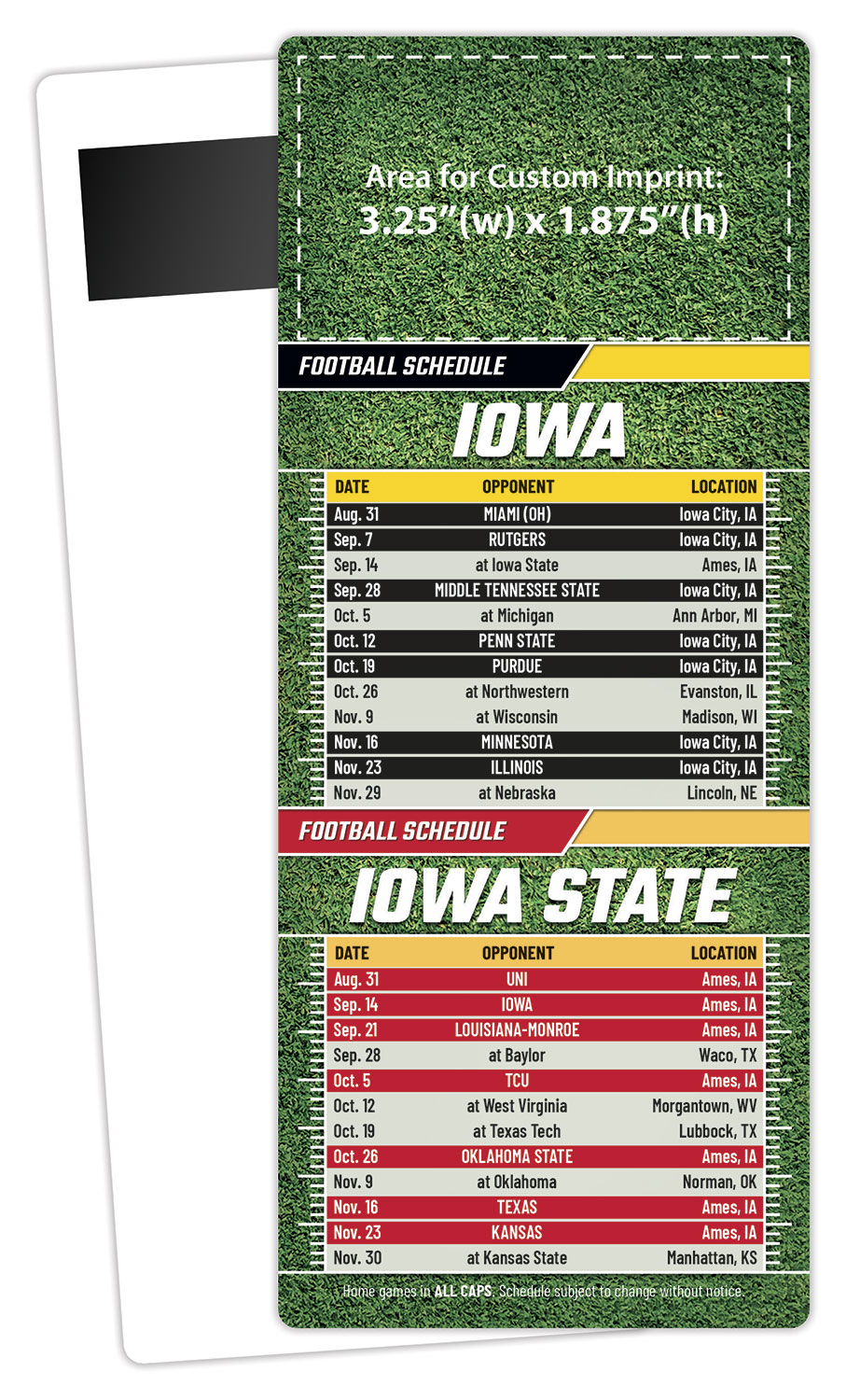 Football Schedule Laminated Card/Postcard with Magnet Strip 3.5x8.5 - 14 pt. 1