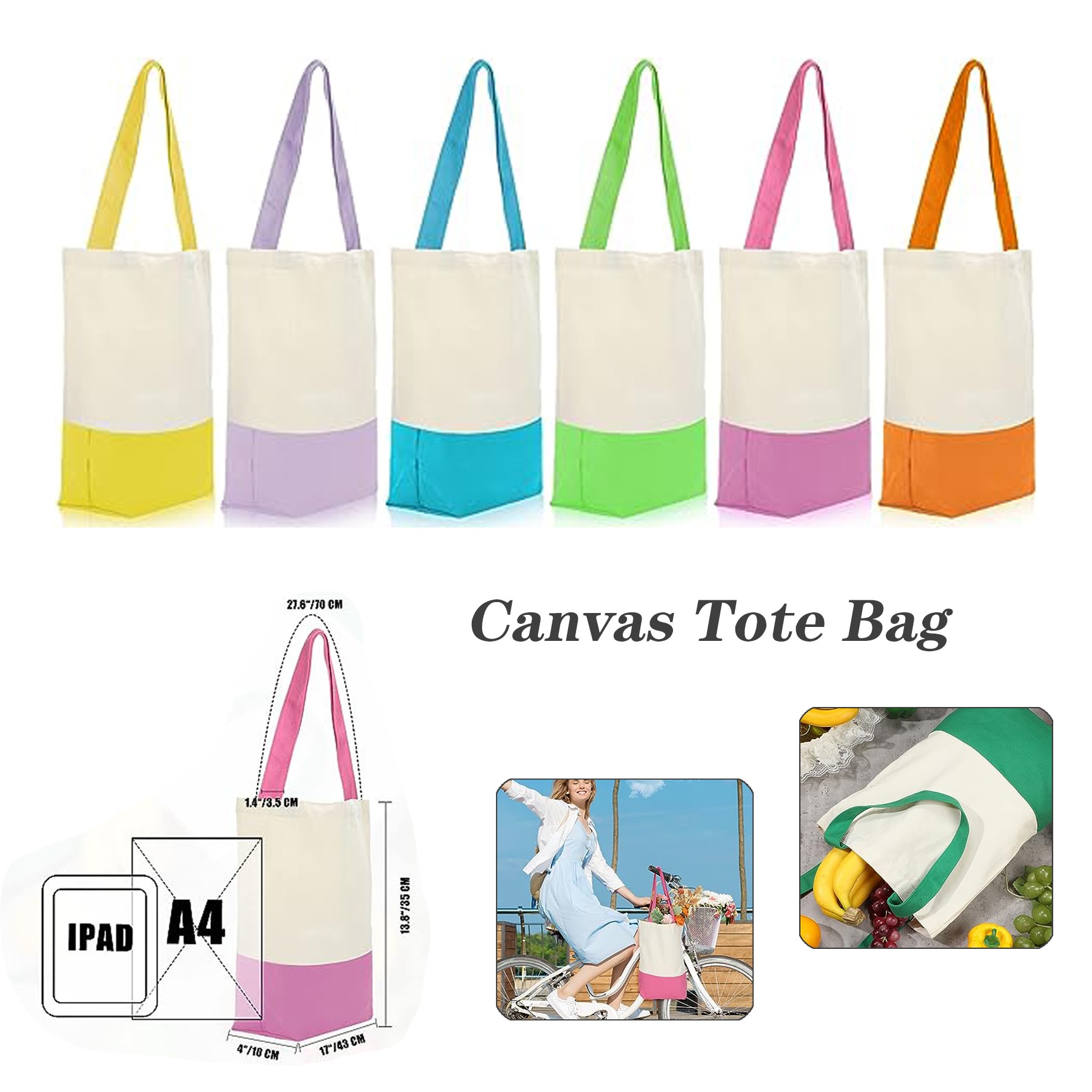 17 x 14 x 4 Inches Multipurpose Long Handles Cotton Grocery Reusable Shopping Canvas Tote Bag 3