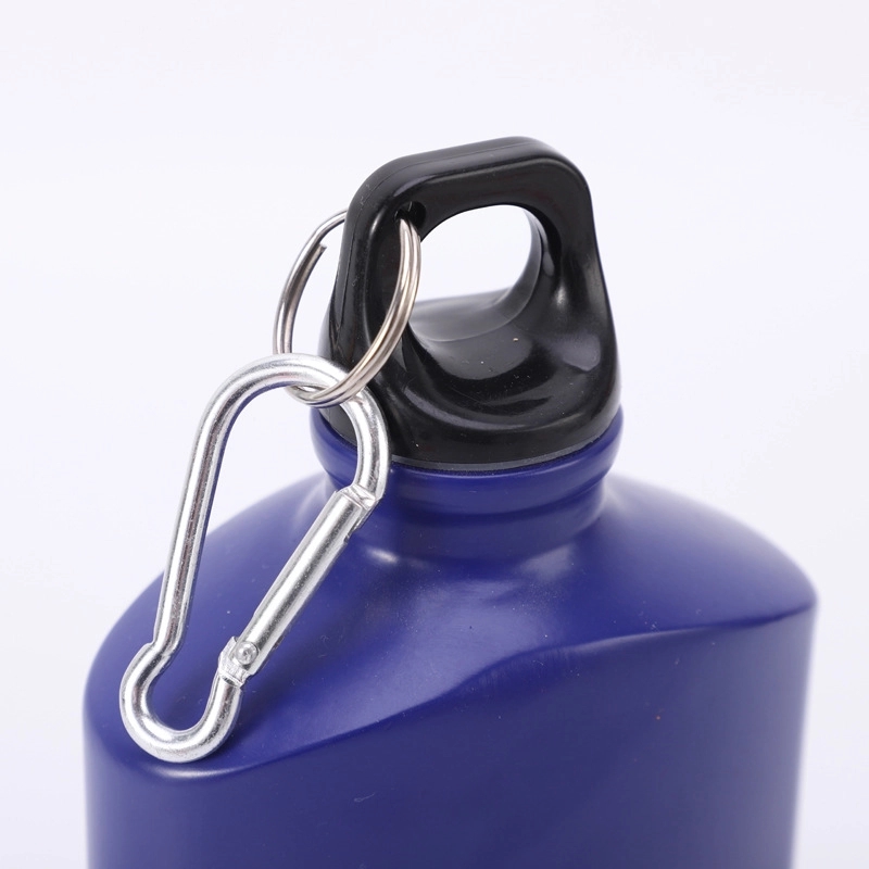 Flat Aluminum Water Bottles With Silver Carabiner, custom water bottle with logo imprint 3