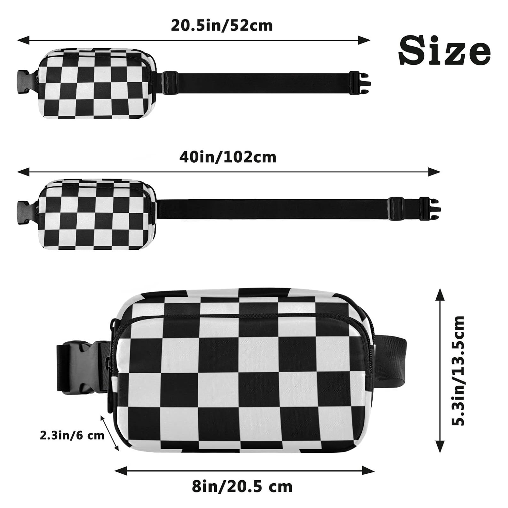 Black and White Checkered Waist Bag 4
