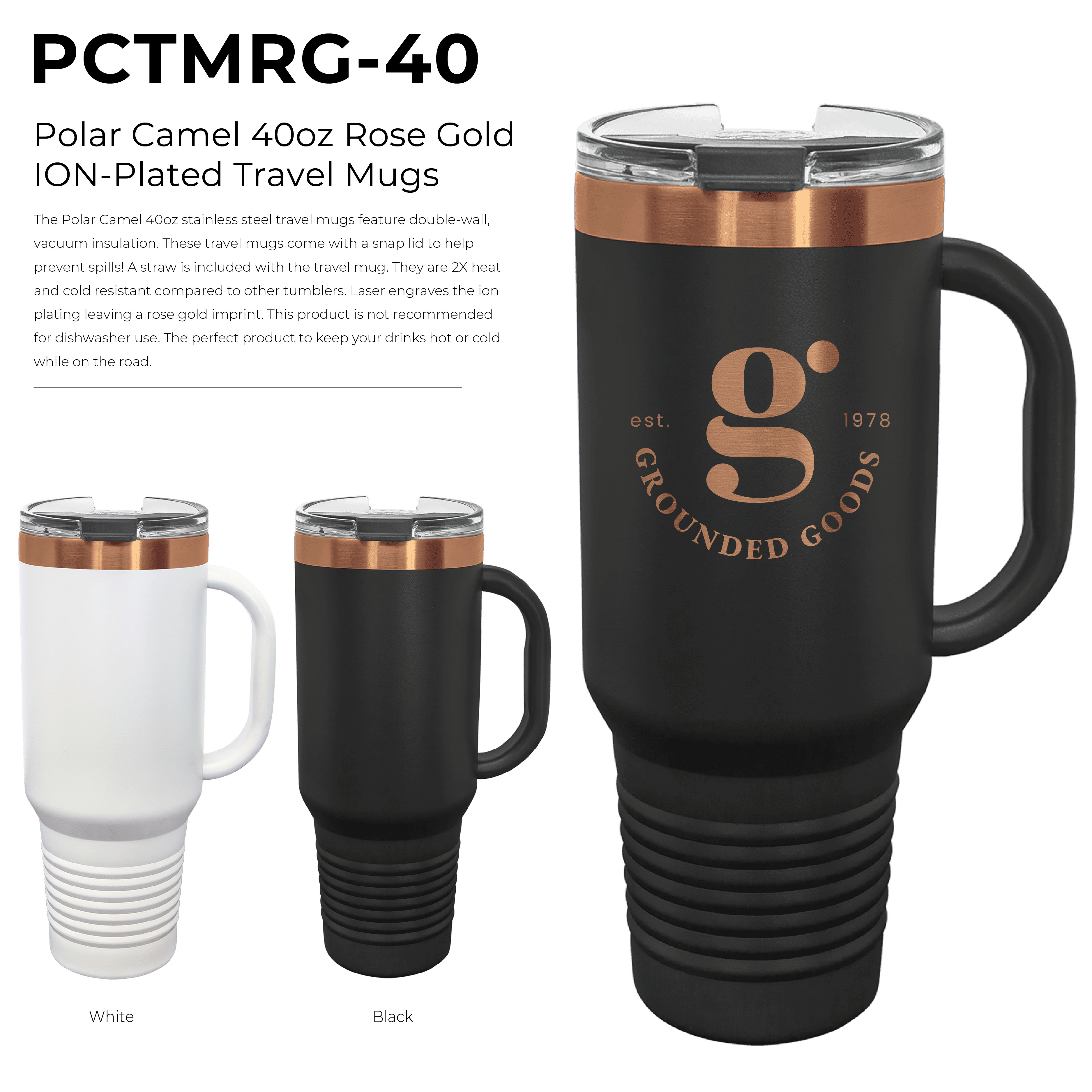 Polar Camel 40oz Rose Gold ION-Plated Travel Mugs w/ Straw 3