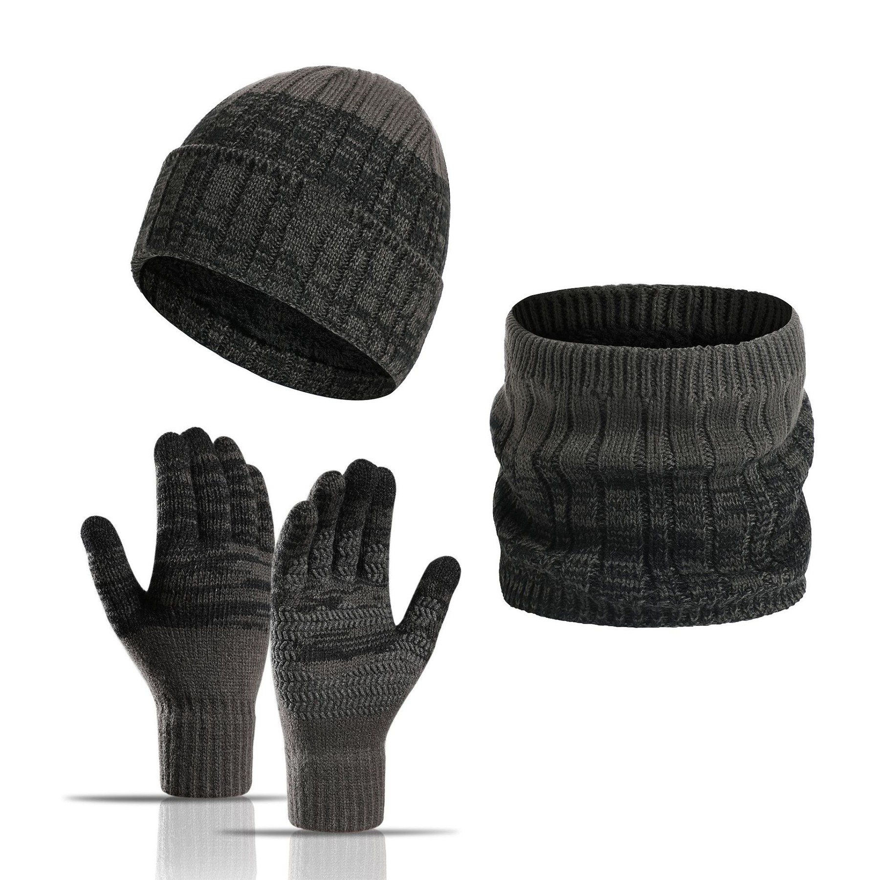 3PCS Winter Beanie Neck Gaiter Gloves Set 5