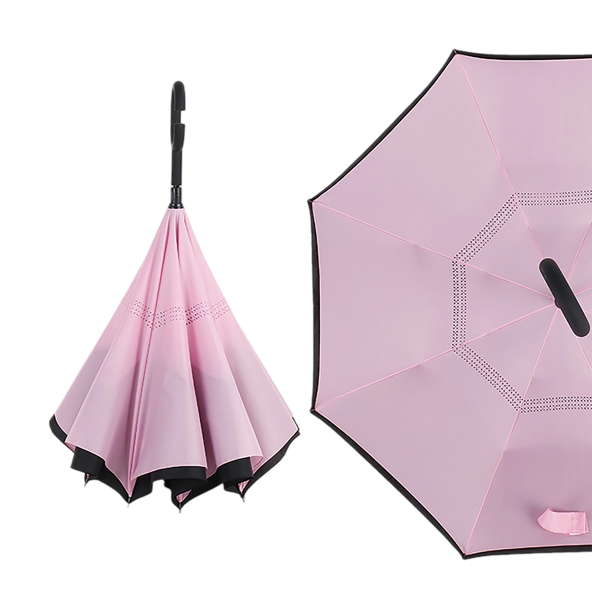 Double Layer Waterproof Reverse Folding Inverted Umbrella With Wrist Handle 42" X 31.5" 16