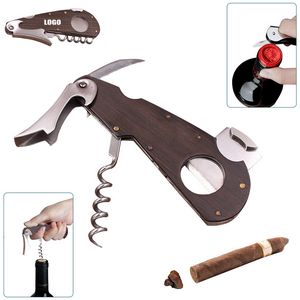 Cigar Cutter And Bottle Opener With Wood Handle And Corkscrew 3