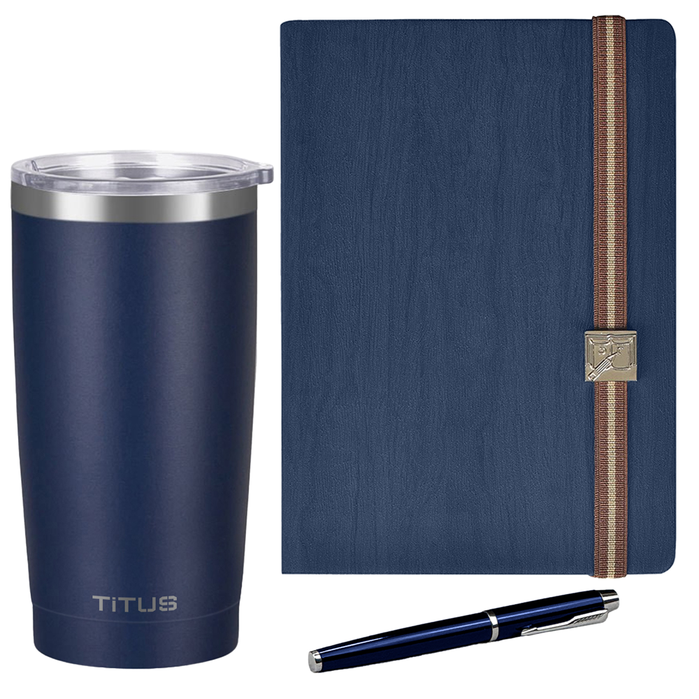 TiTUS® 20 oz Tumbler, Melange Executive Notebook & Pen Gift Set
