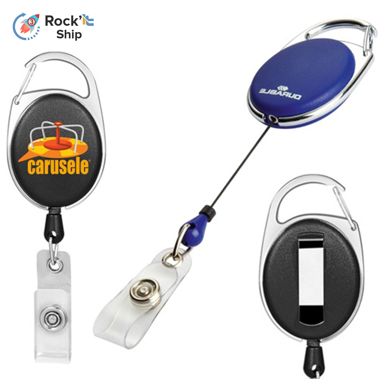 Rock'it 3-Day Oval Carabiner Retractable Badge Reel w/ Belt Clip 2