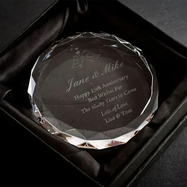 Round Faceted Crystal Paperweight 3