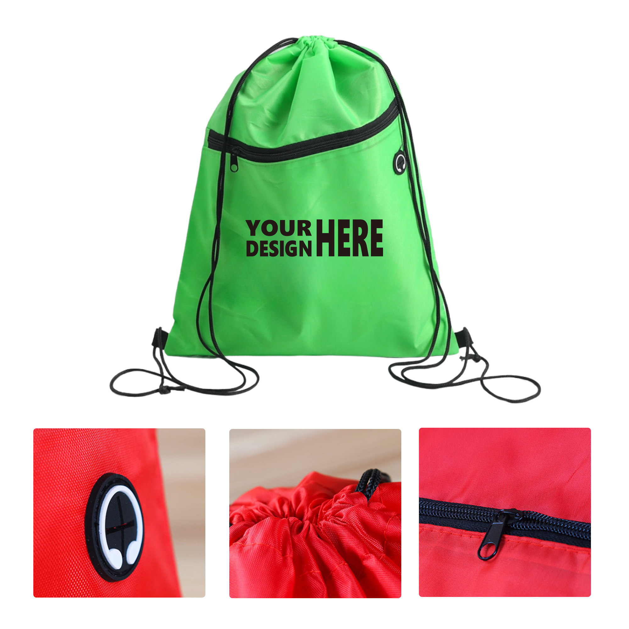 MOQ 50 Drawstring Sports Backpack with Earphone Hole 2