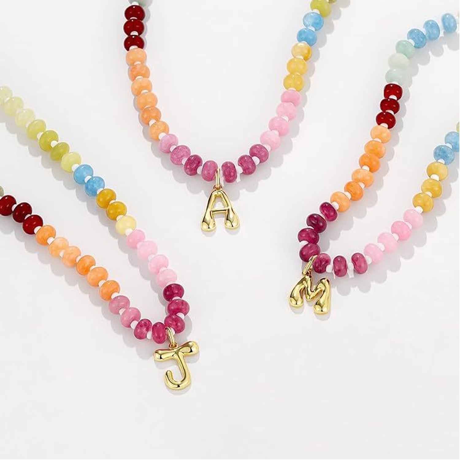 14K Letter Pendant Necklace Colorful Beaded Choker 5