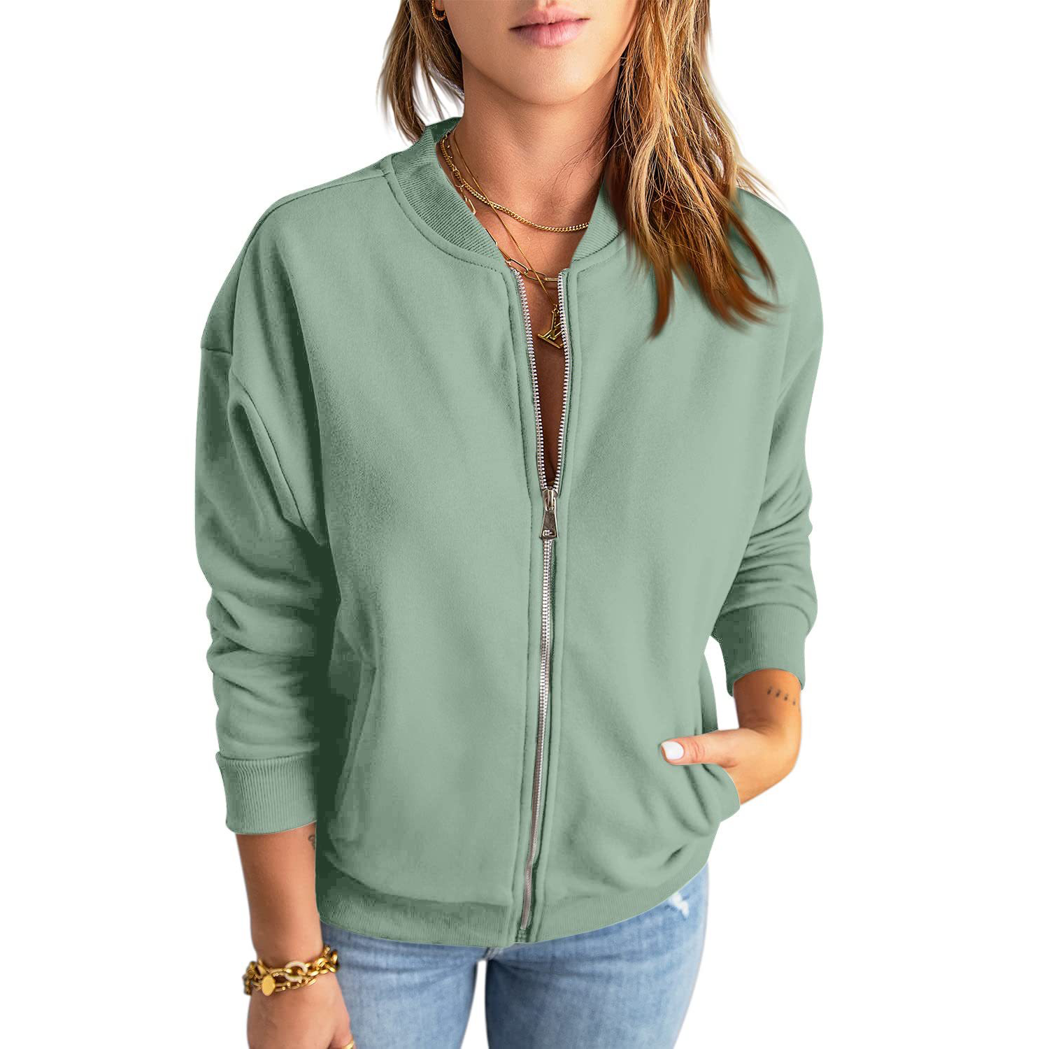 Zip Up Sweatshirts Jackets Long Sleeve Casual Loose Outwear 4