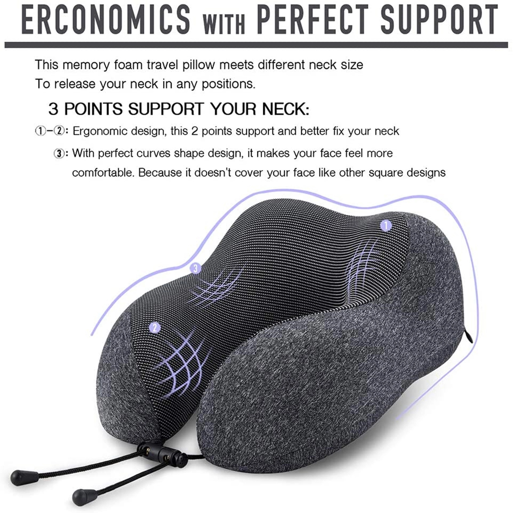 Travel Pillow 100% Pure Memory Foam Neck cushion 5