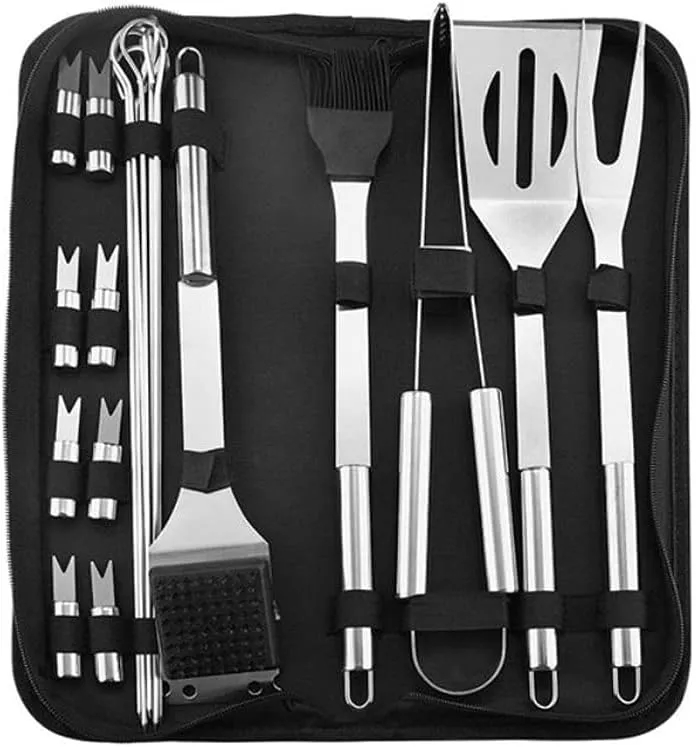 Stainless Steel BBQ Grill Tool Kit with Carrying Bag 20pcs 2