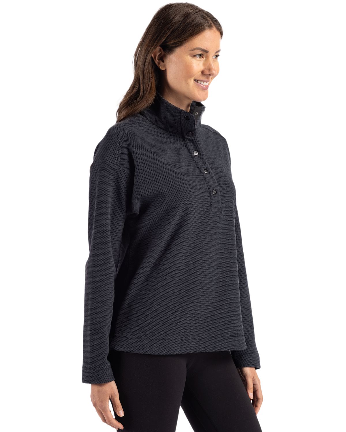 Hunts Point Eco Textured Fleece Recycled Womens Snap Pullover