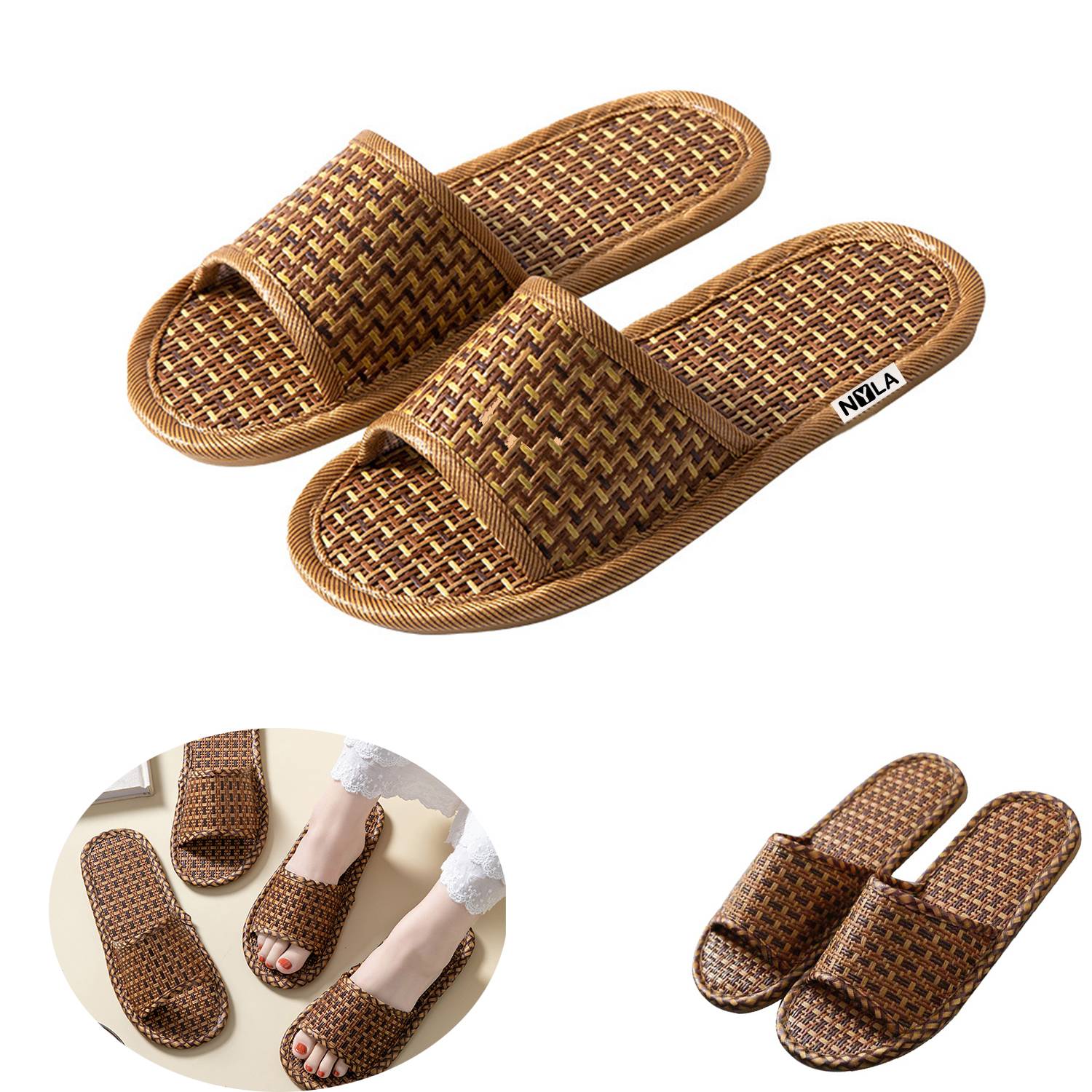 Straw Woven Bamboo Cane Linen Slippers 2