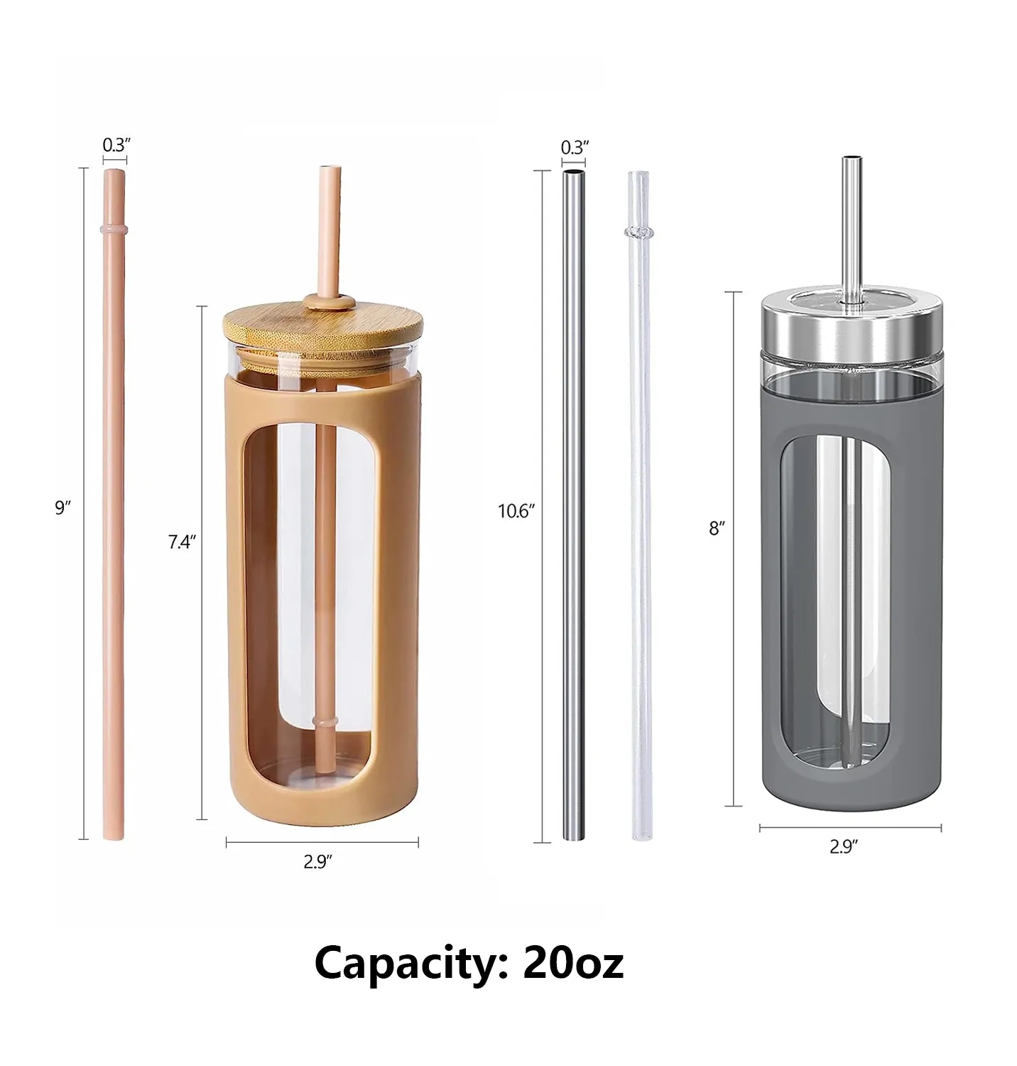 20oz Glass Water Bottle with Straw 3