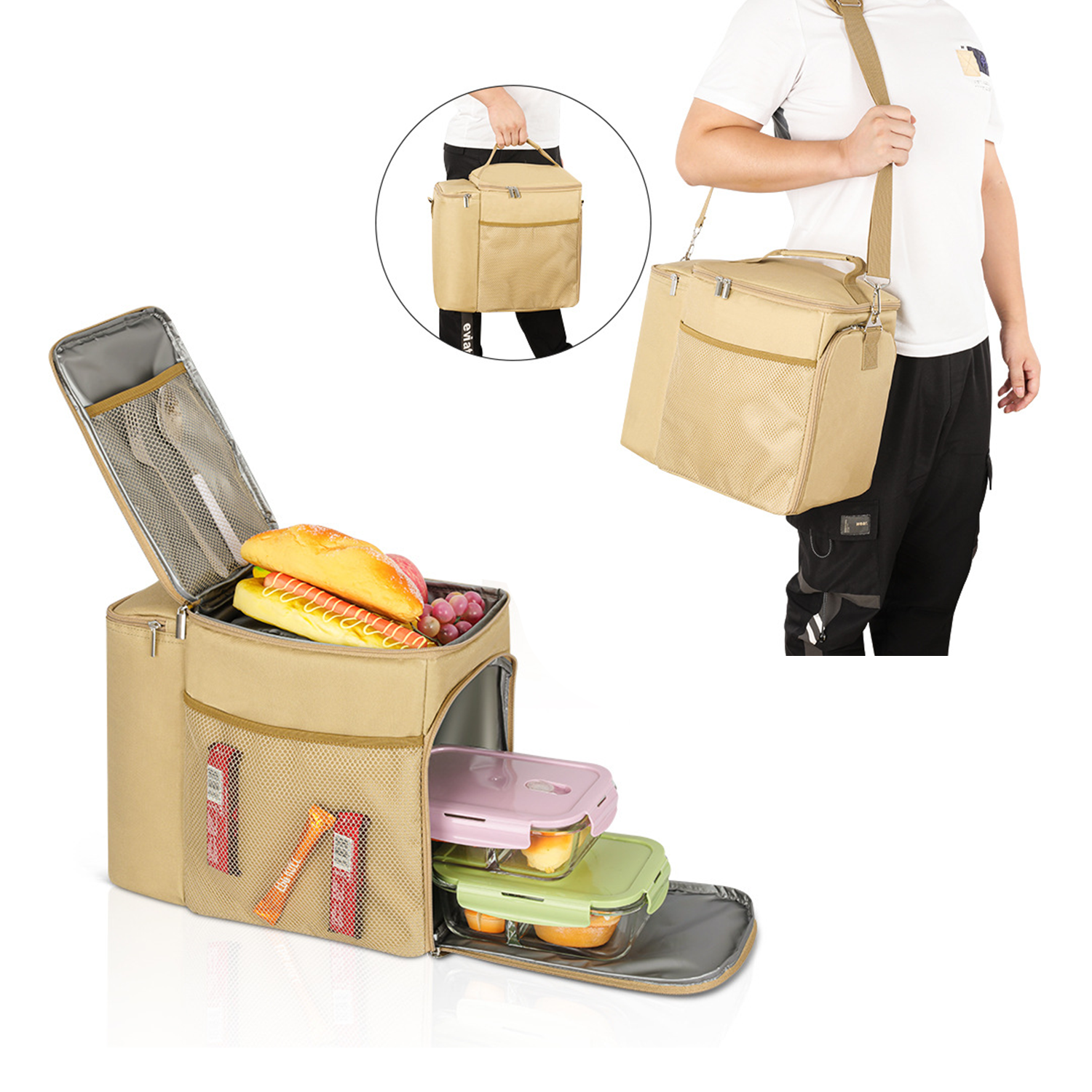 Lunch Bag Bento Cooler With Adjustable Strap And Zip Closure 2