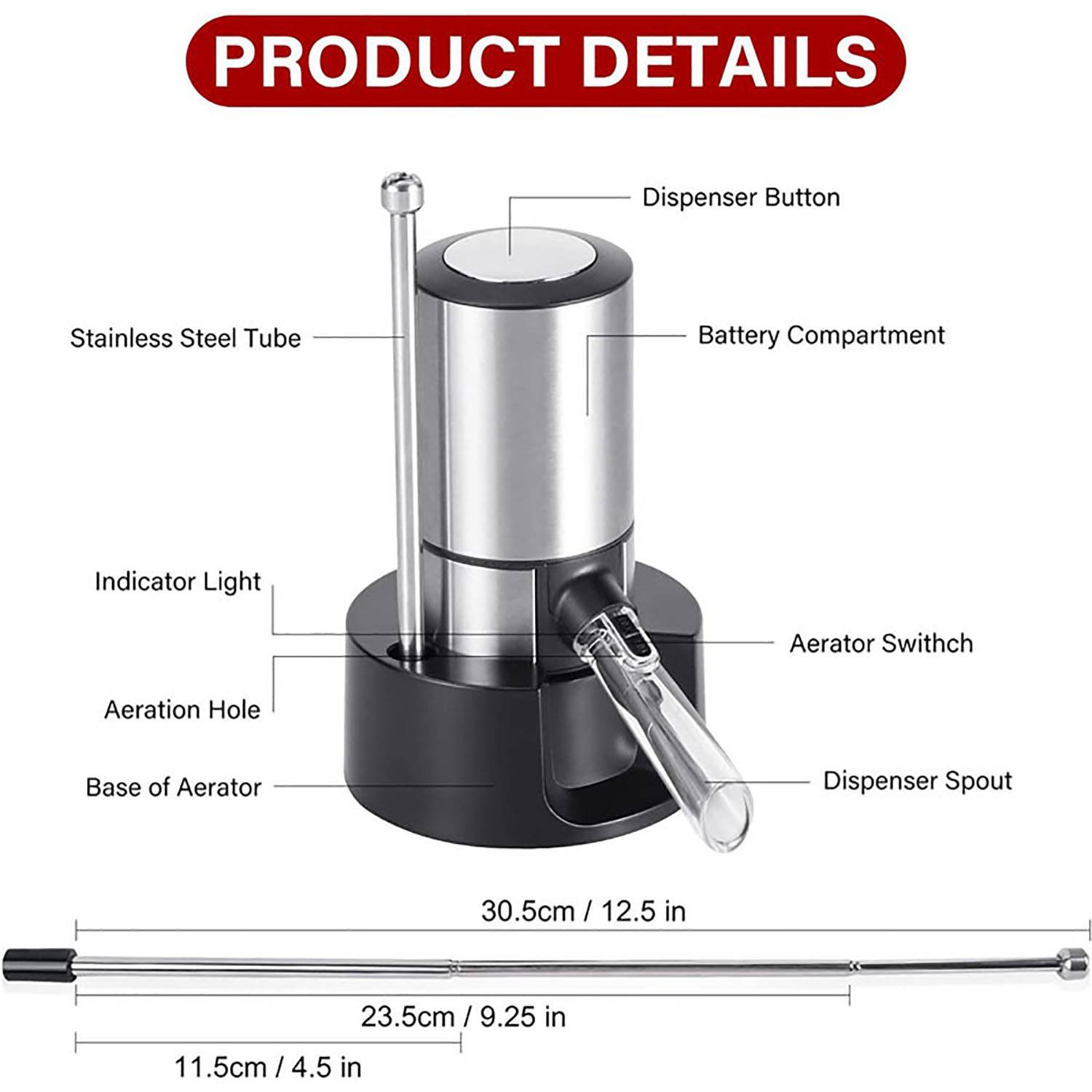 Smart Electric Wine Aerator with Retractable Tube 1