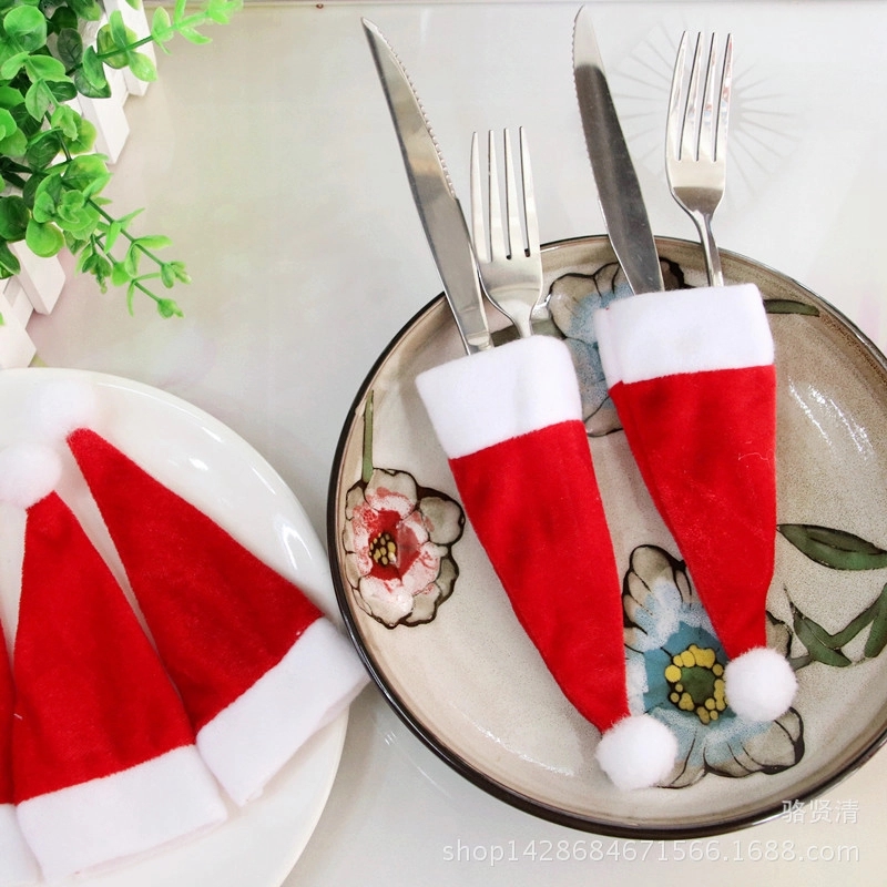 Mini Santa Hat Wine Bottle Topper Tableware Holder 2