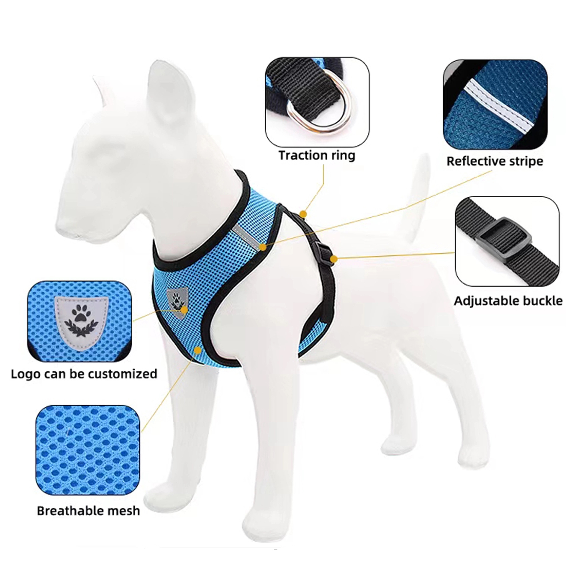 No Choke Reflective Pet Vest Harnesses With Leash 9