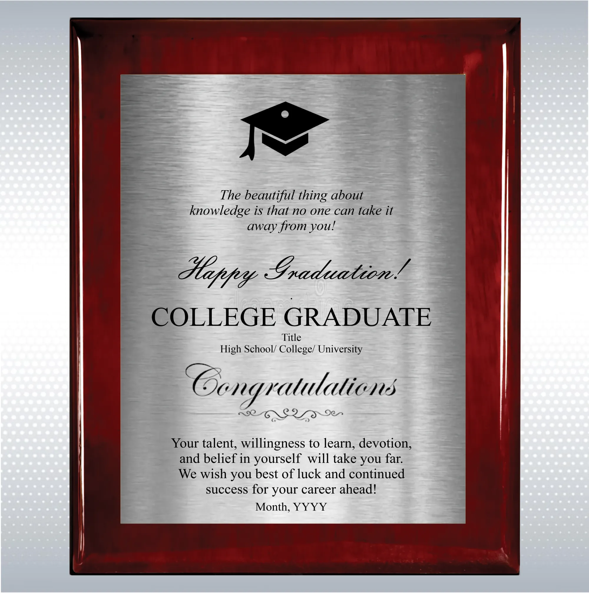 Rosewood Piano Graduation Gift Plaque 11