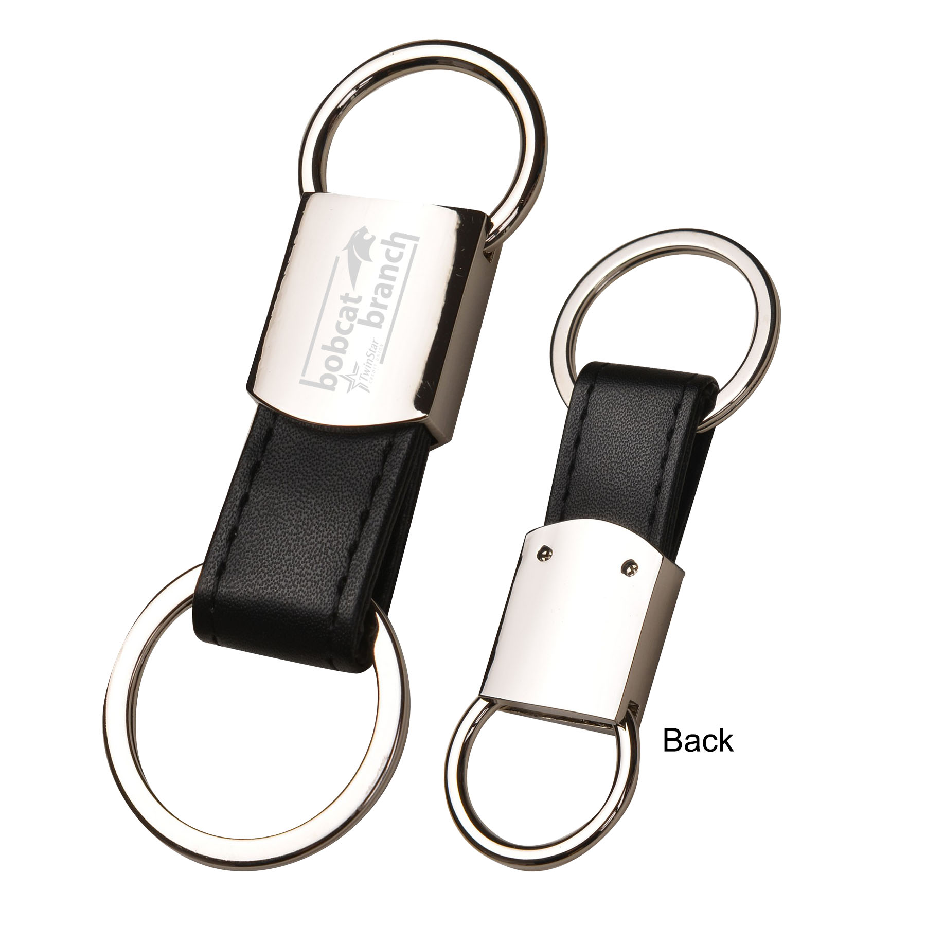 Black Leatherette Metal Round Clip-On Key Chain 1