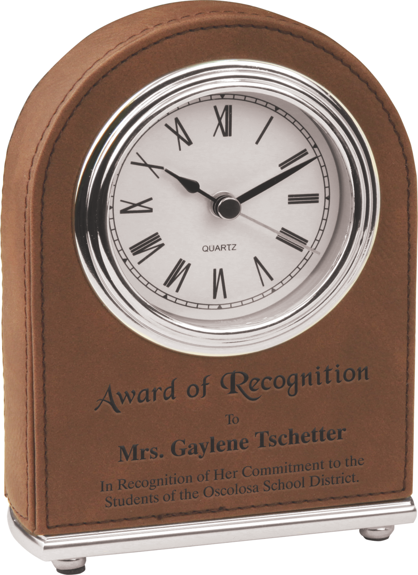 5.5" Light Brown Leatherette Arch Desk Clock 11