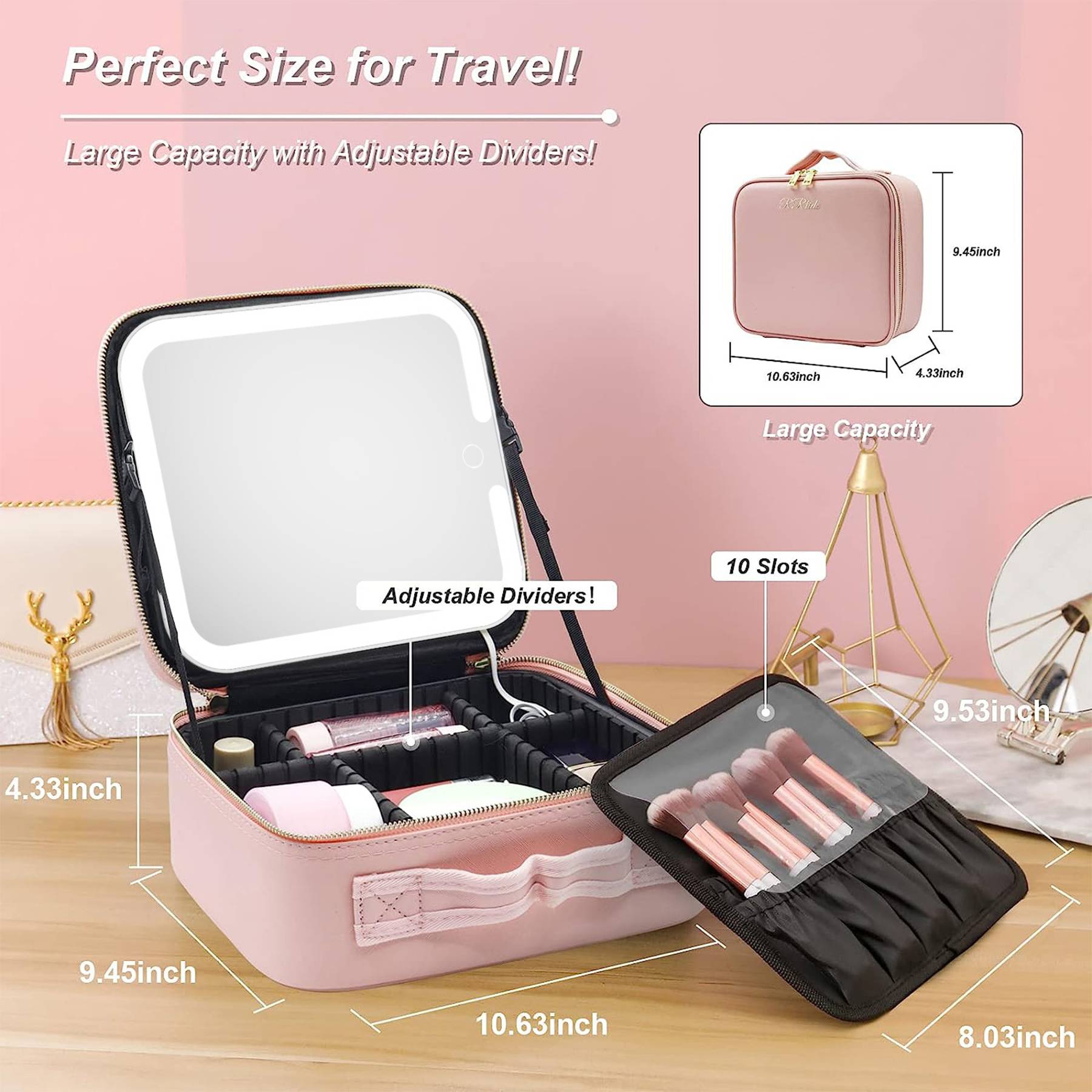 PU leather LED Large Capacity Cosmetic Bag With Mirror 2