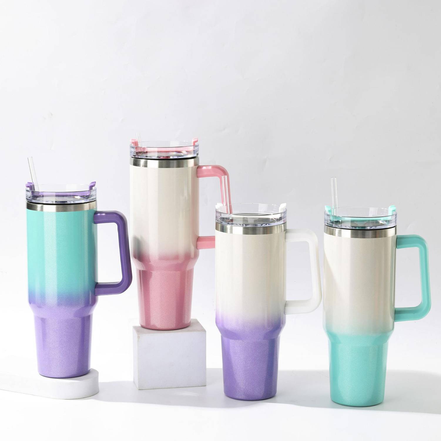 40oz Stainless Steel Straw Gradient Glitter Travel Mug Cup 8