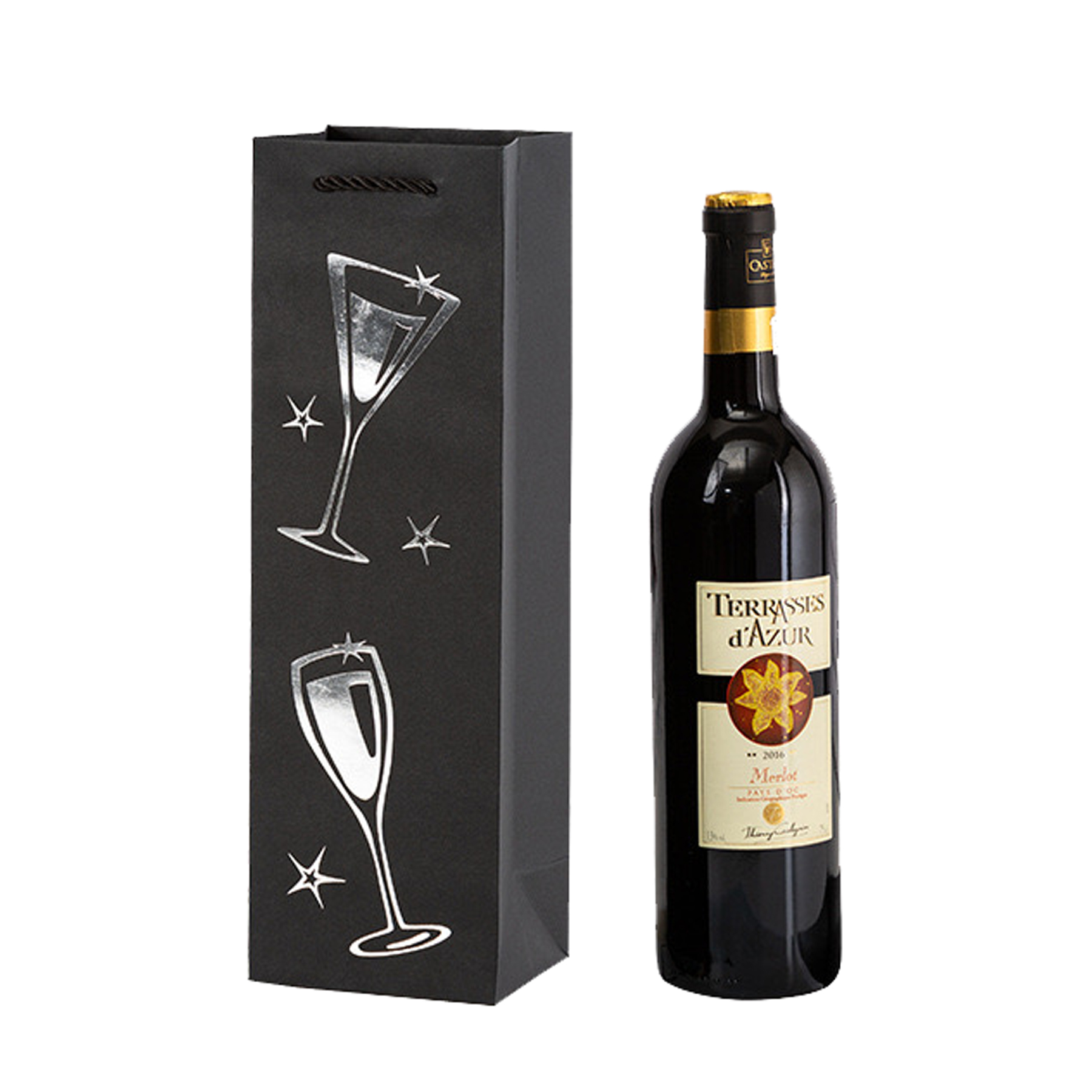 Black Paper Single Wine Bag With Rope Handle 2