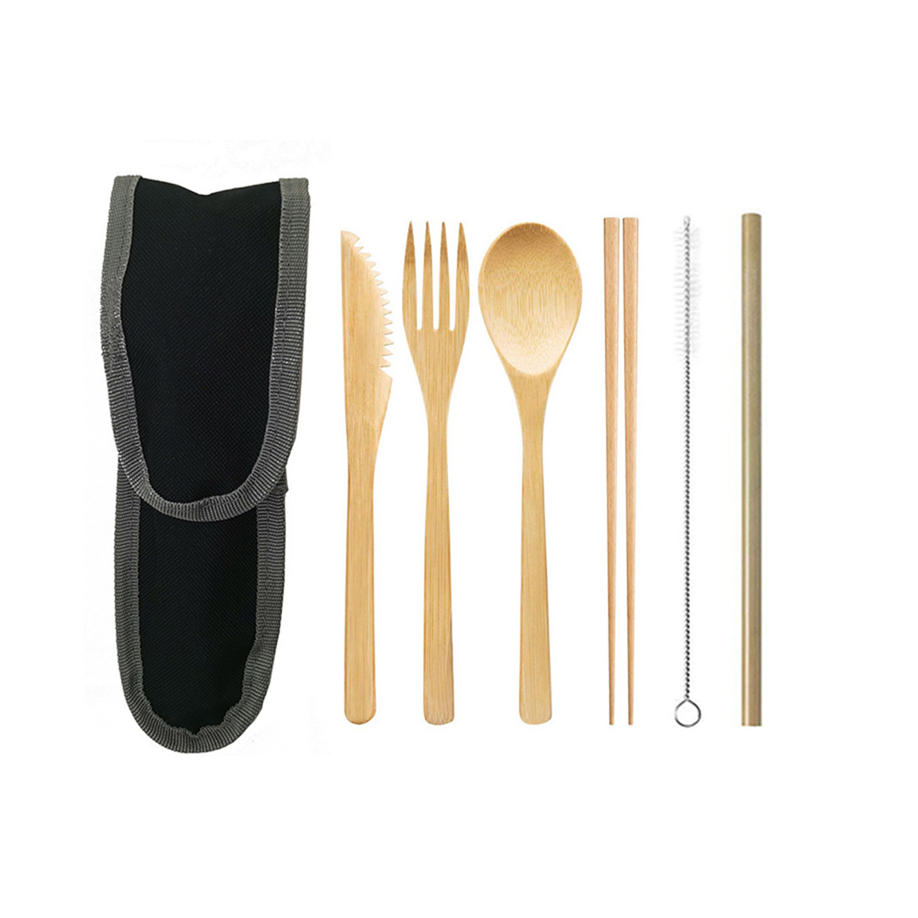 Portable 6-In-1 Bamboo Cutlery Set With Pouch 7