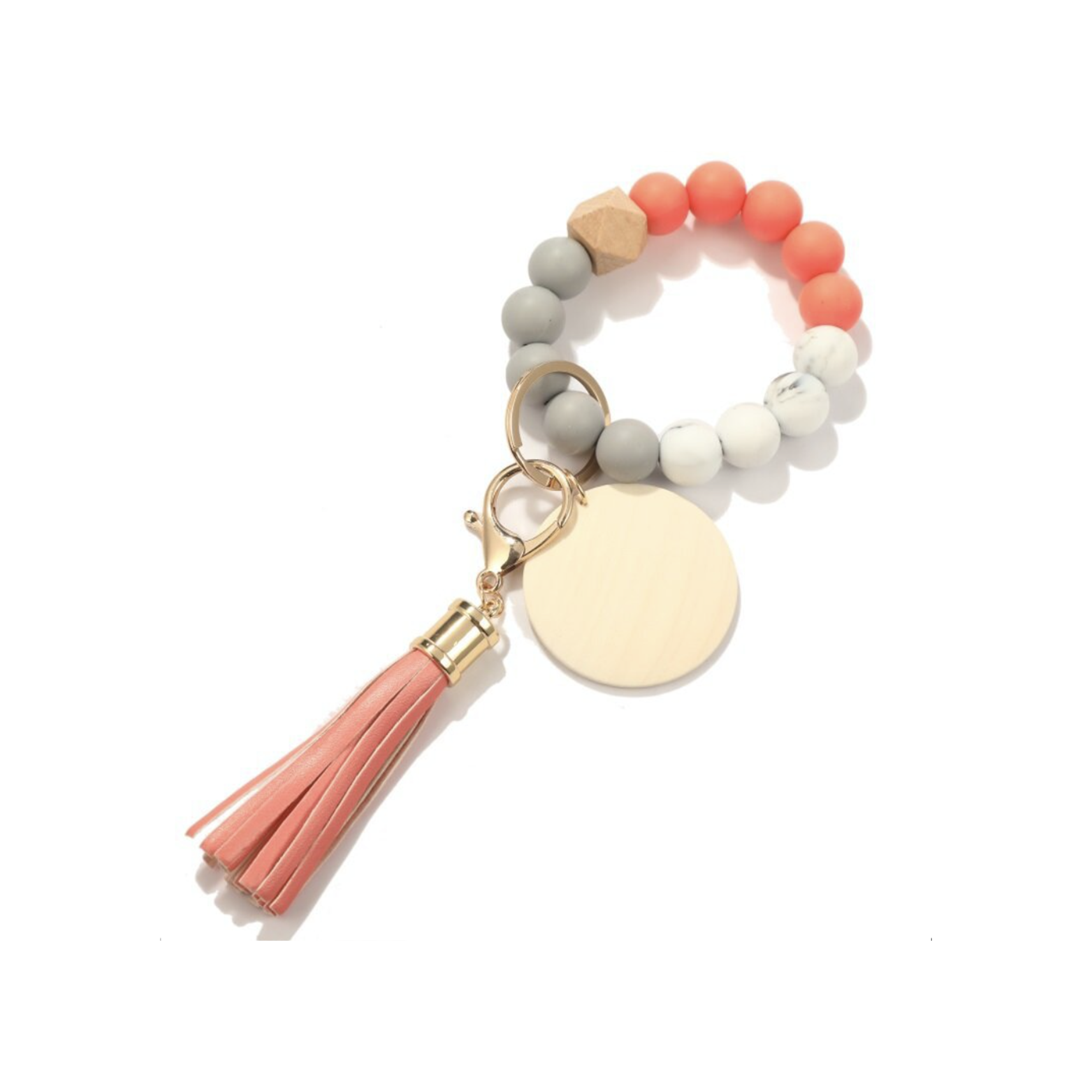 MOQ 10 PCS Customizable Silicone Key Bead Wood Bracelet Keychain 3